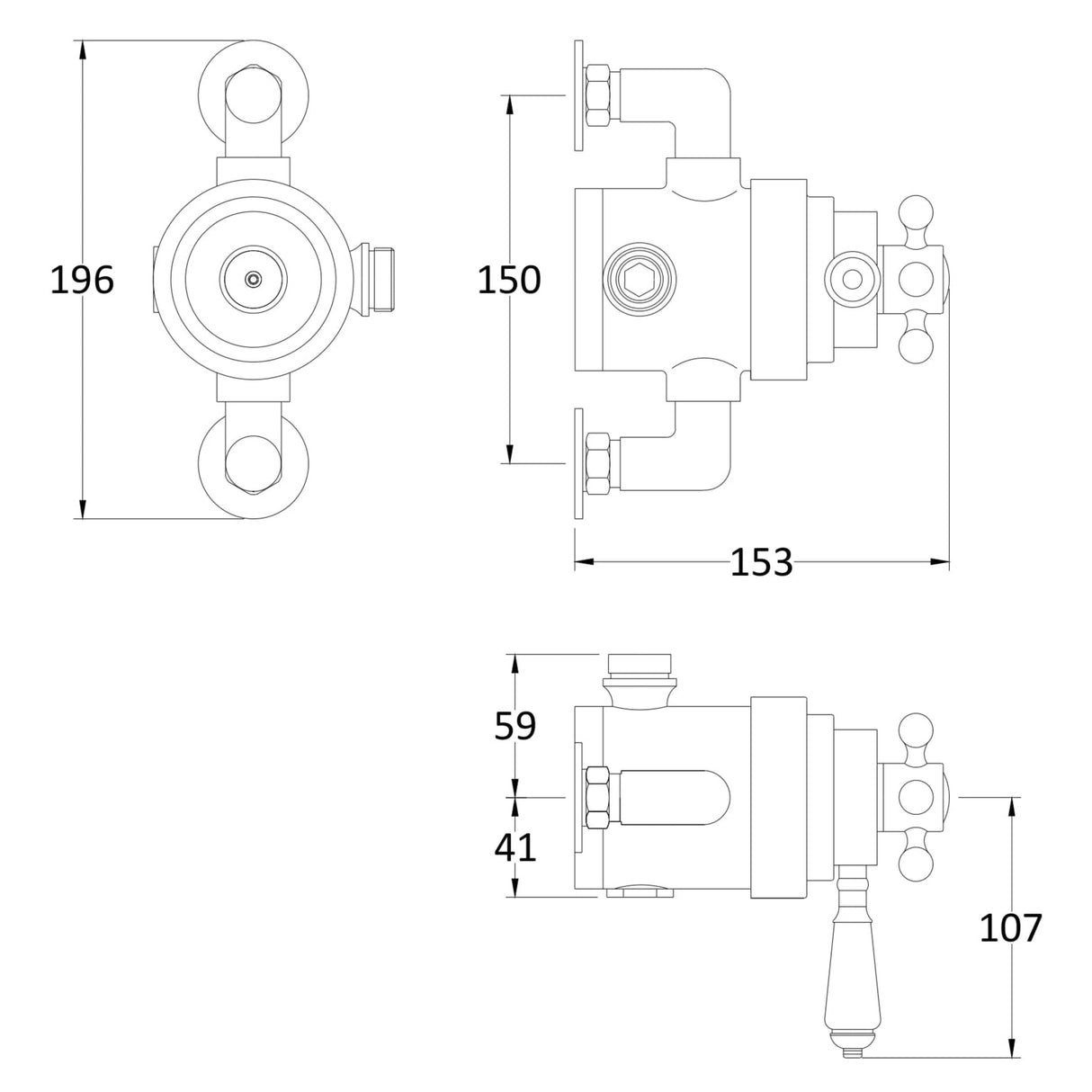 Nuie Victorian Traditional 1 Outlet Thermostatic Dual Exposed Shower Valve Chrome A3091E LD