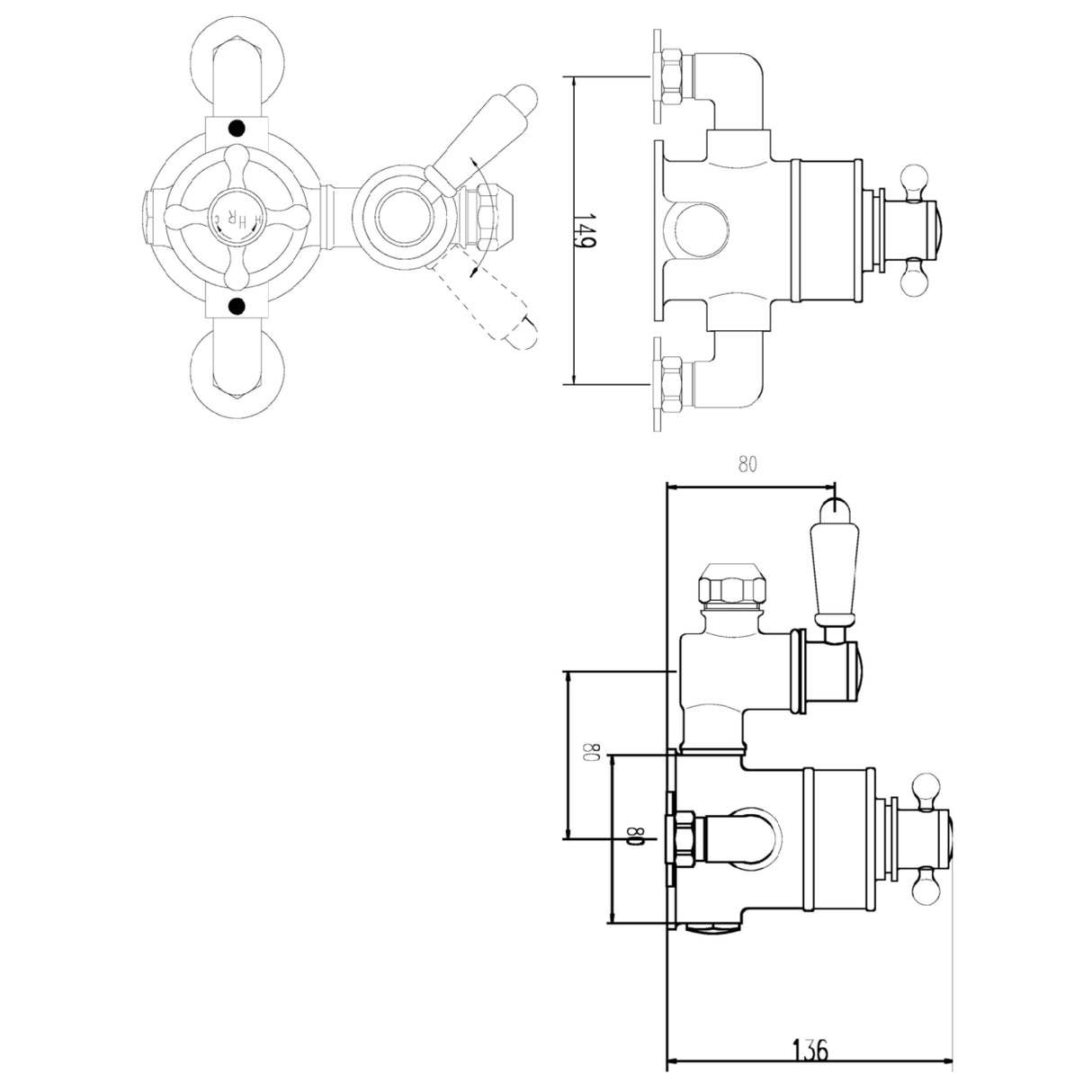 Nuie Victorian Traditional 1 Outlet Thermostatic Exposed Shower Valve Chrome A3099E LD