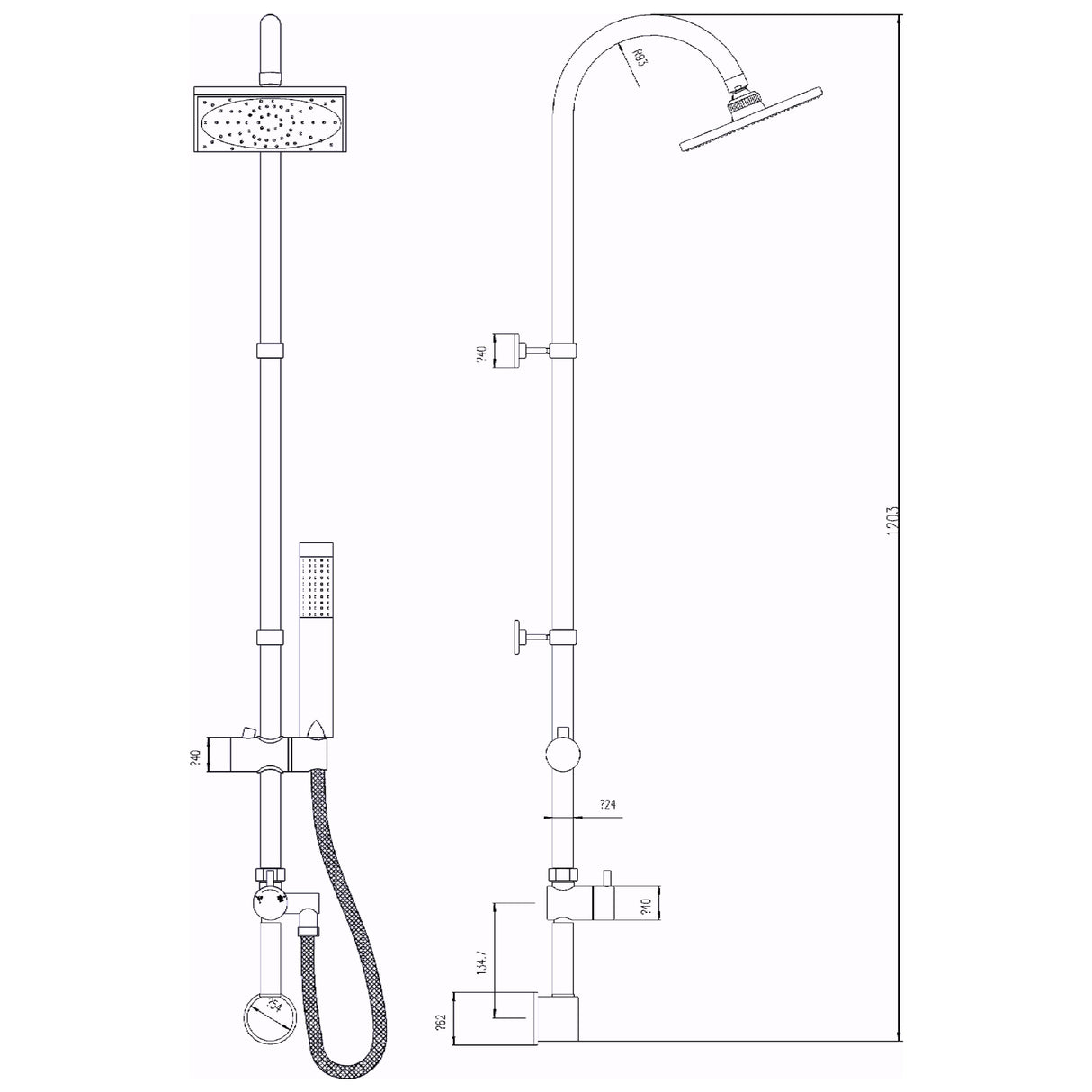 Hudson Reed Worth Square 2 Outlet Rigid Riser Shower Kit Chrome A3116 LD