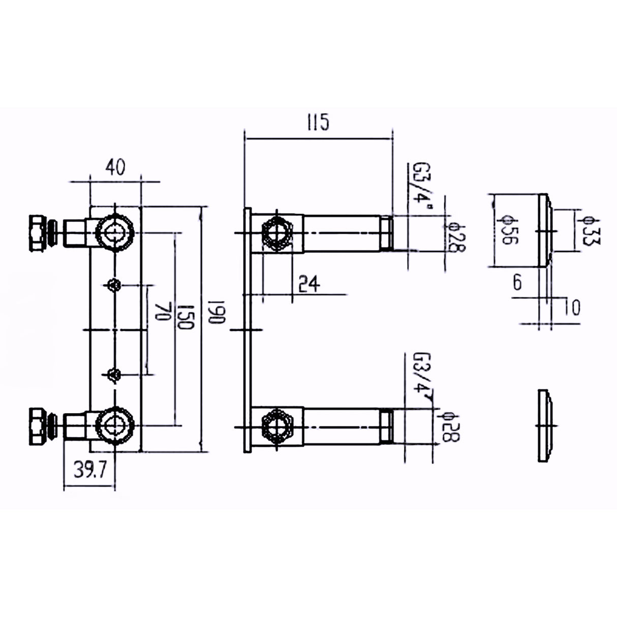 Nuie Fast-Fit Brackets For Exposed Shower Valves, 150mm Centres, Chrome A313 LD