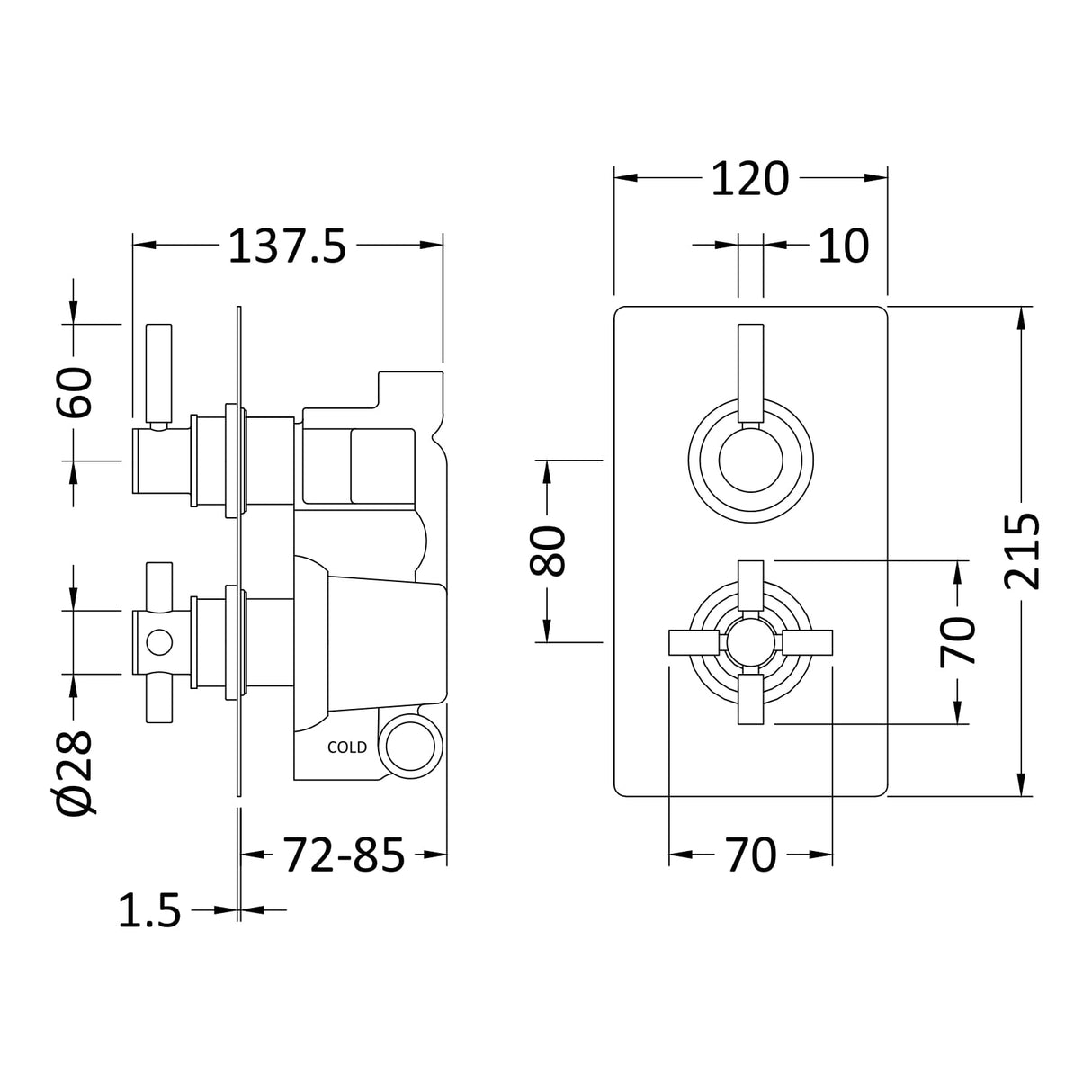 Hudson Reed Tec Pura 2 Outlet Thermostatic Concealed Shower Valve With Diverter Matt Black A4007 LD