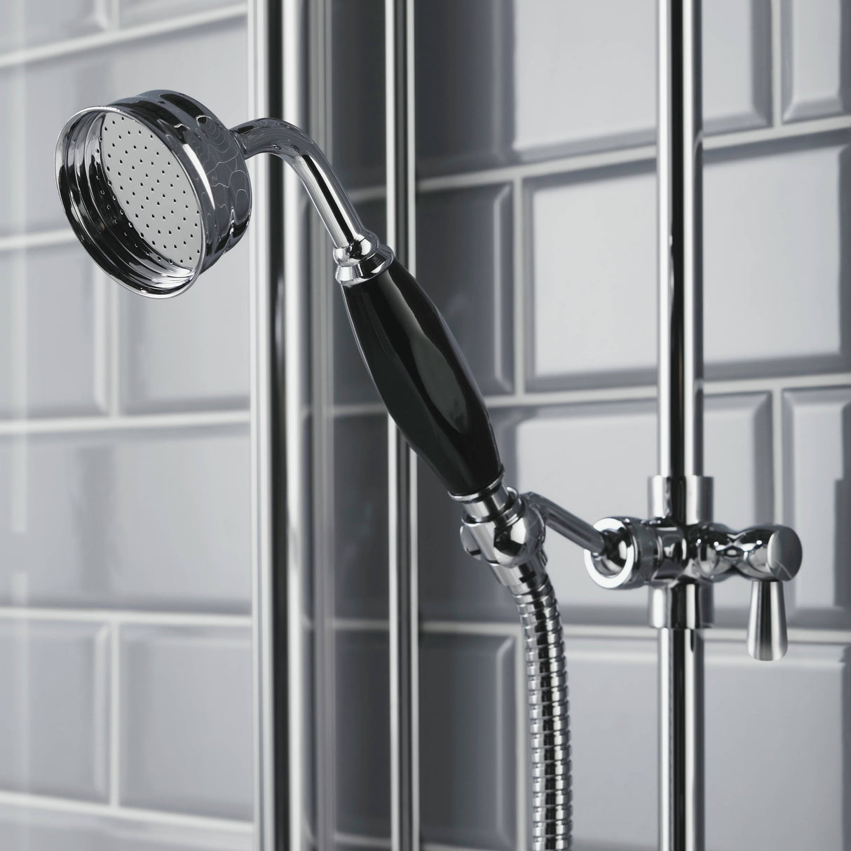 Hudson Reed Traditional Sliding Rail Shower Set & Elbow Outlet Chrome/Black A4211 LS