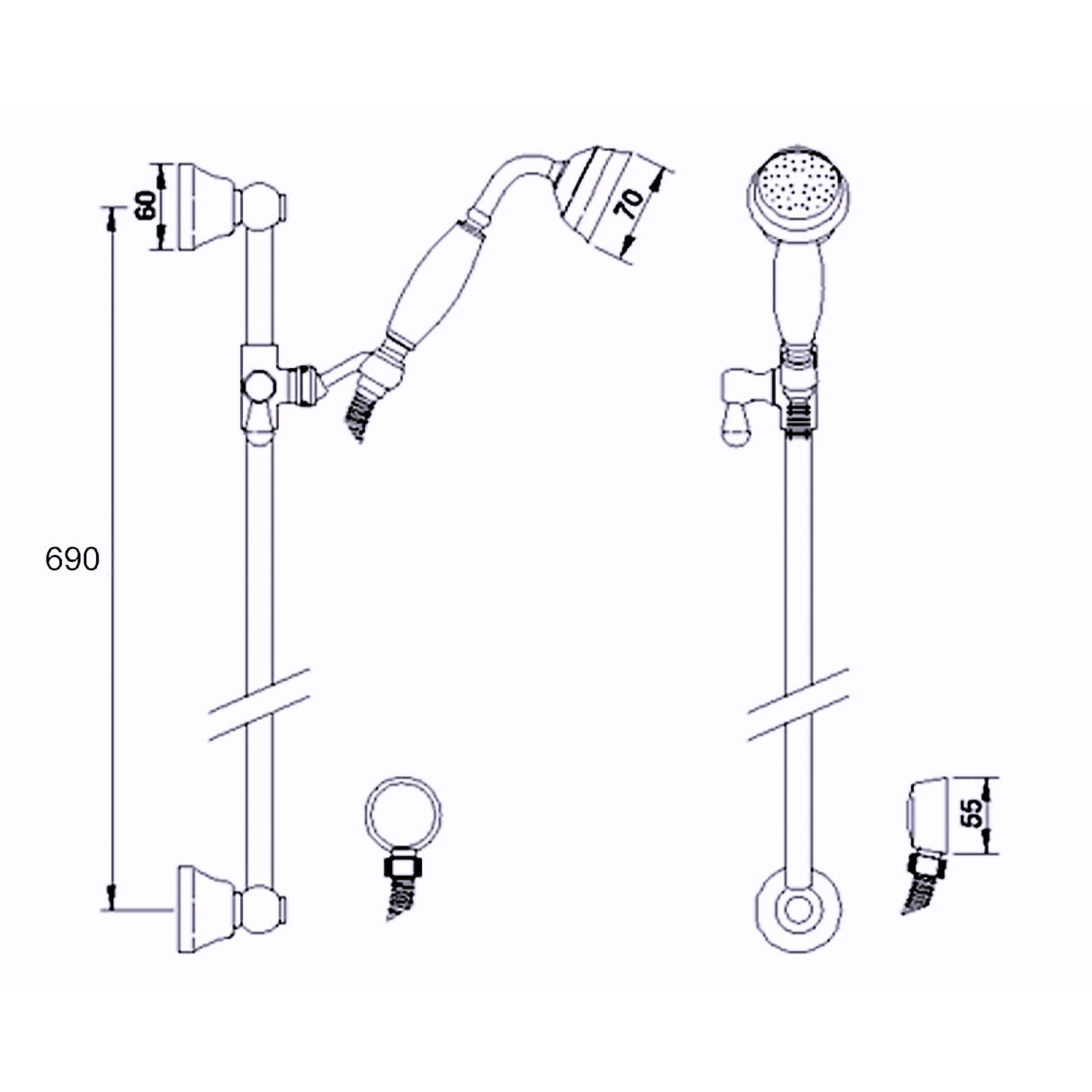 Hudson Reed Traditional Sliding Rail Shower Set & Elbow Outlet Chrome/Black A4211 LD