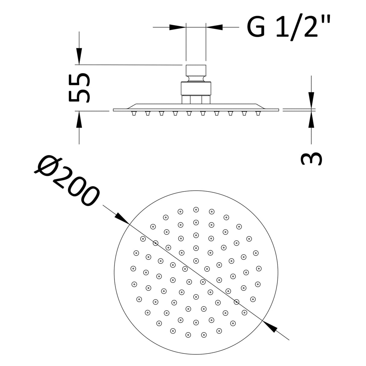 Nuie Round Stainless Steel Fixed Head Shower 200mm Brushed Pewter A7082 LD