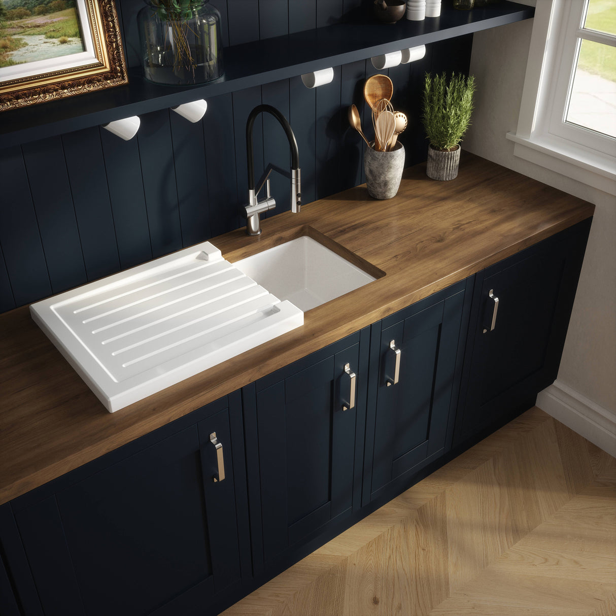 Nuie Ceramic Ridged Kitchen Sink Drainer White AC1DR21 LS