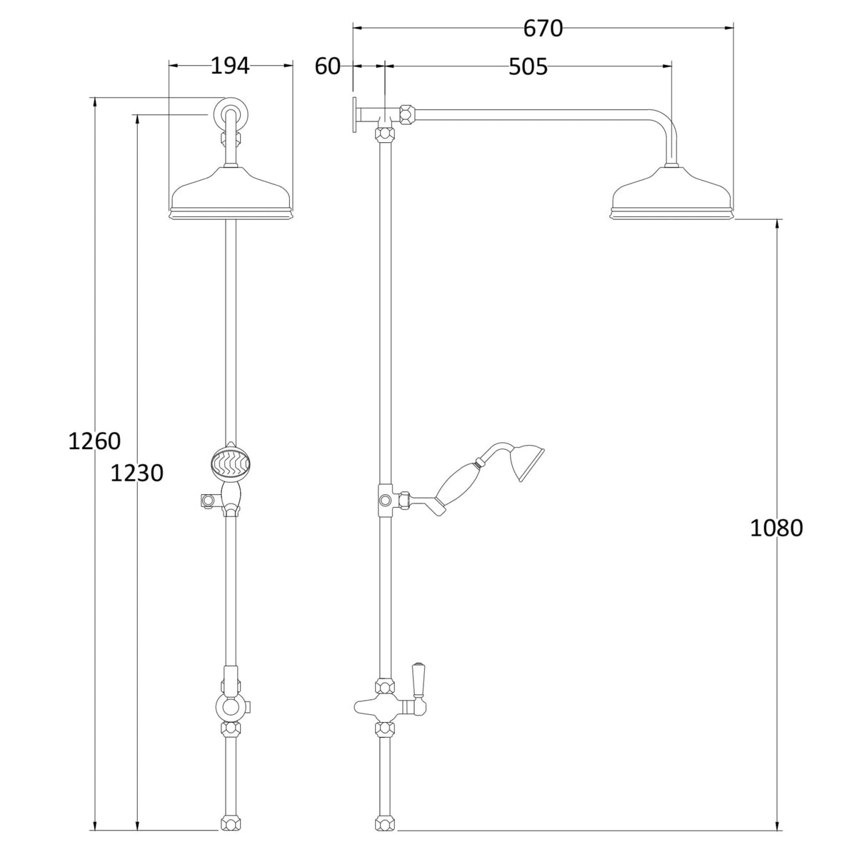 Nuie Victorian Grand Traditional Rigid Riser Set With Diverter Chrome AM312 LD
