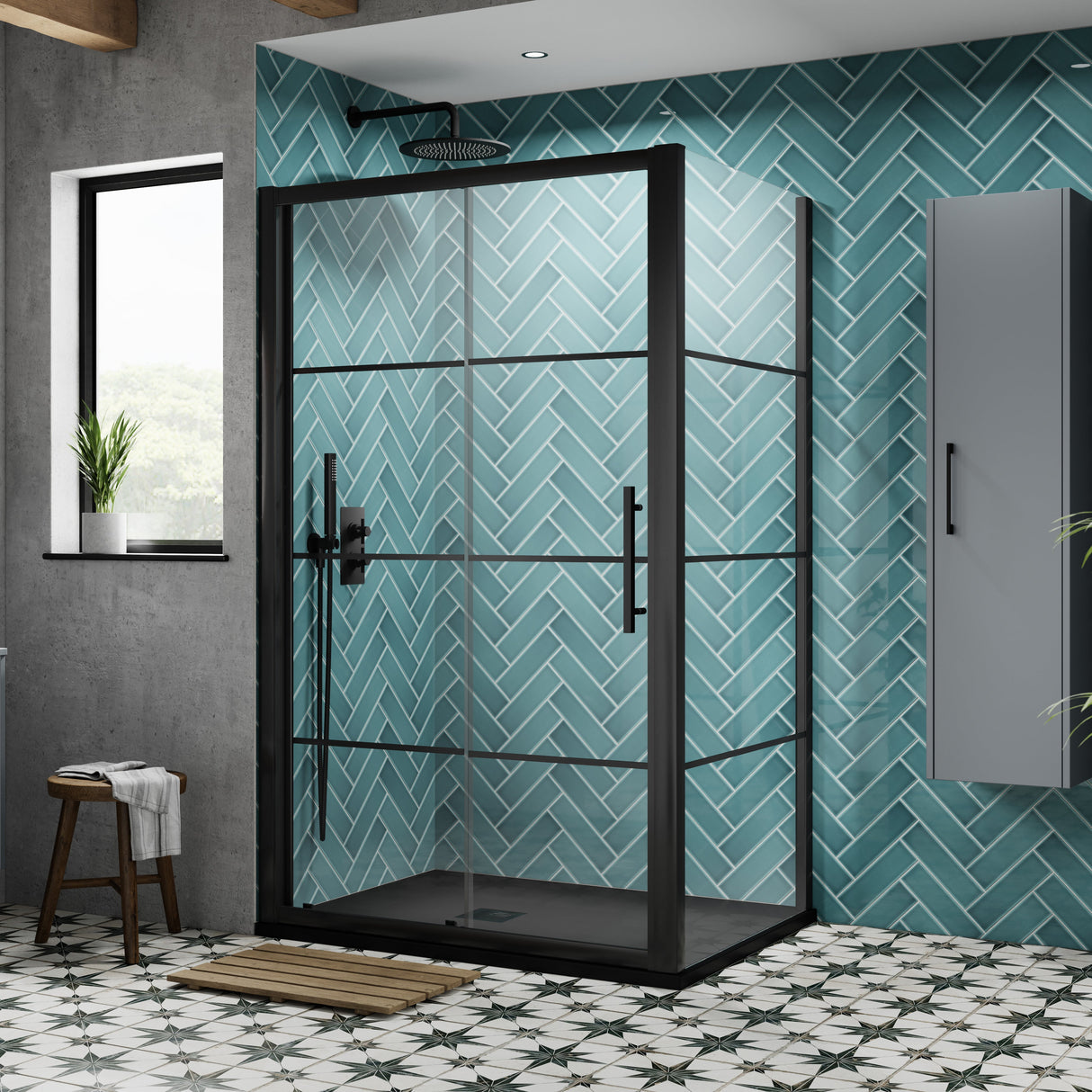Hudson Reed Apex Sliding Shower Door Matt Black, 8mm Glass ADSL12-E8 LS2