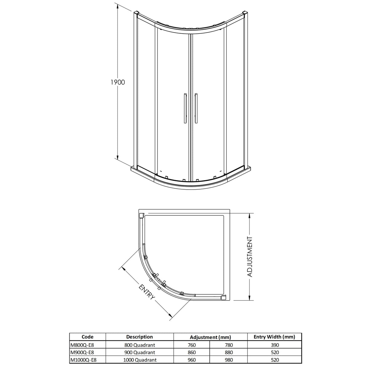 Hudson Reed Apex Quadrant Shower Enclosure, Chrome, 8mm Glass M800Q-E8 LD