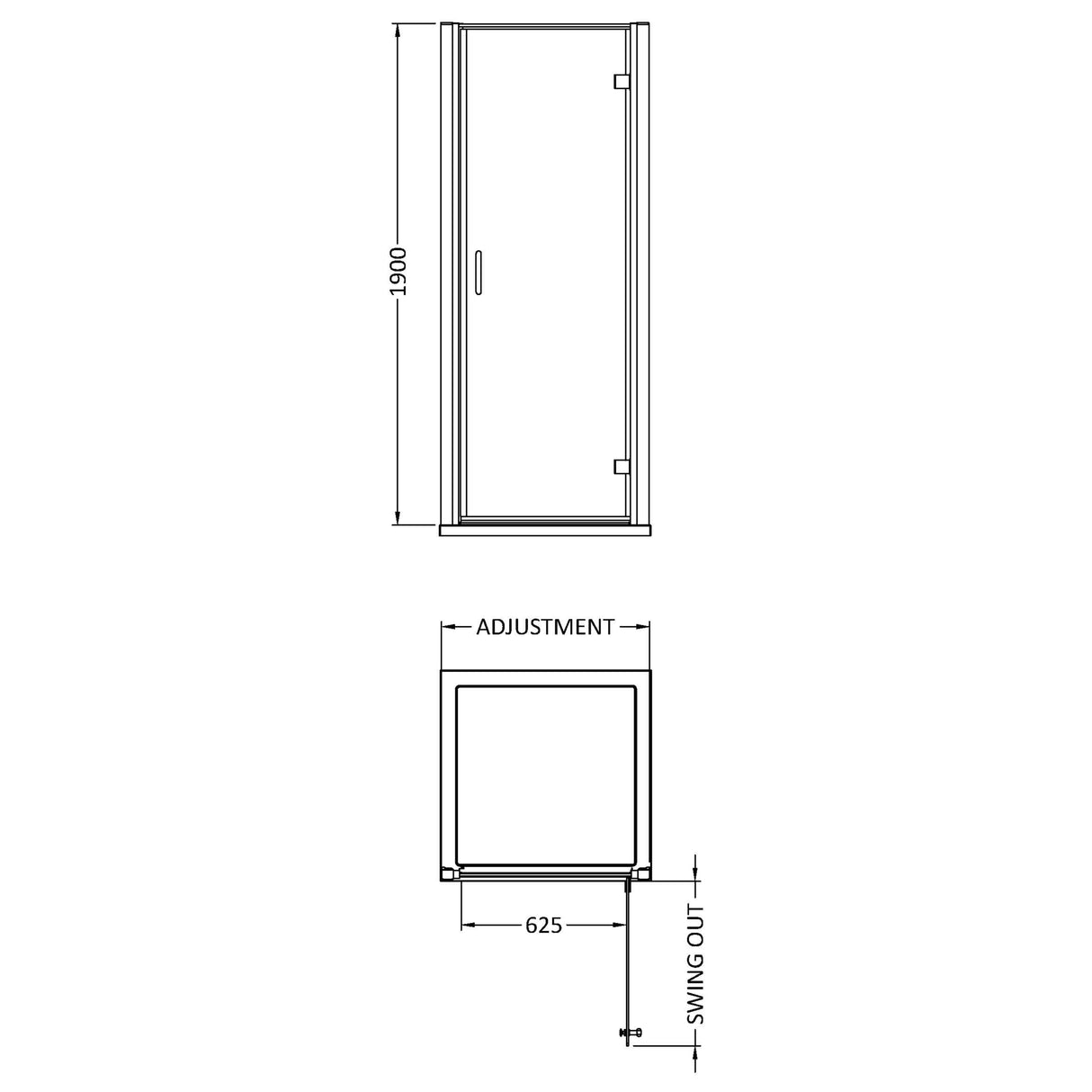 Nuie Lucie Hinged Shower Door Chrome, 8mm Glass AQHD90N-E8 LD