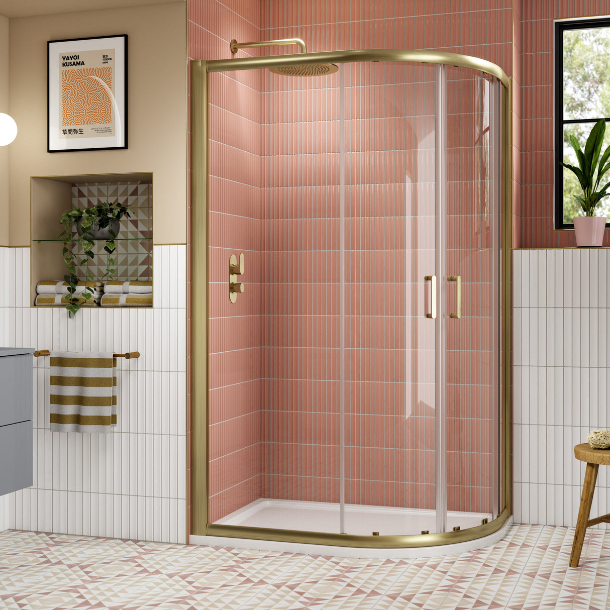 Nuie Lucie Offset Quadrant Shower Enclosure, Brushed Brass, 8mm Glass, 1200 x 800mm AQU128NBB-E8 LS1
