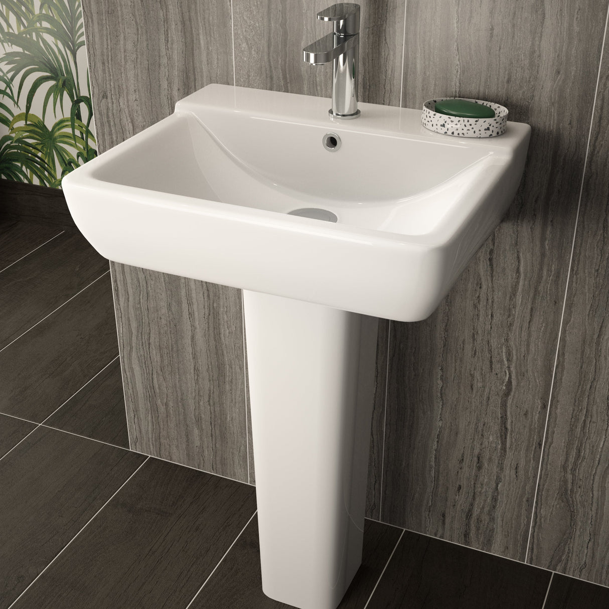 Hudson Reed Arlo Basin & Full Pedestal 550mm wide, 1 Tap Hole White CPC025 LS