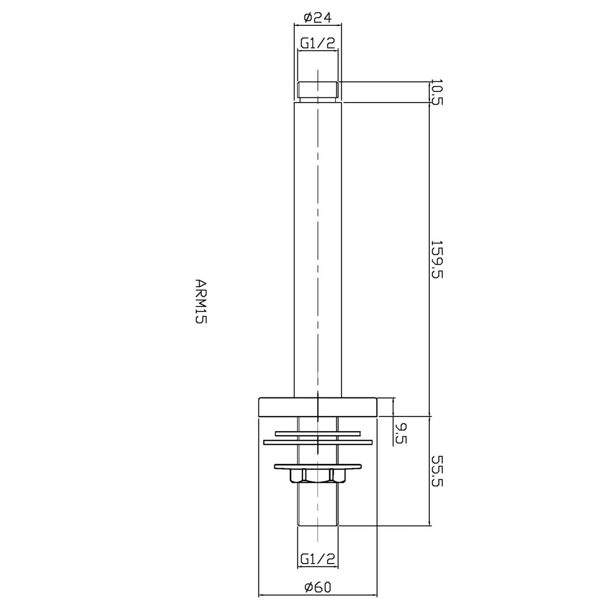 Nuie Round Ceiling Shower Arm 160mm Chrome ARM15 LD