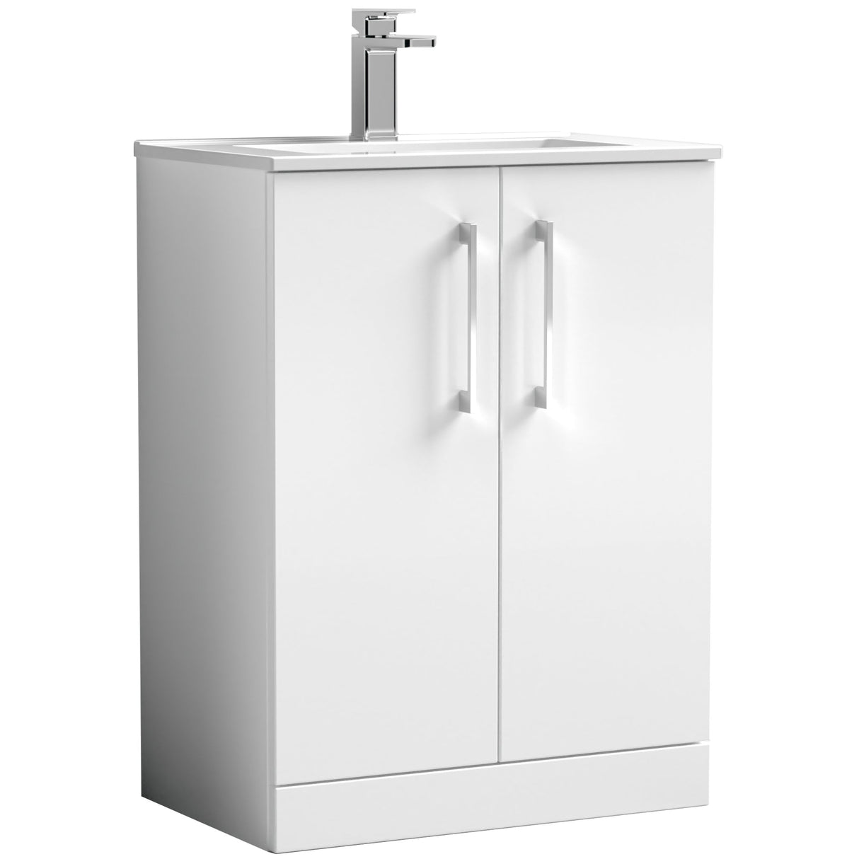 Nuie Arno 600mm Floor Standing 2 Door Vanity Unit & Basin Gloss White ARN103B