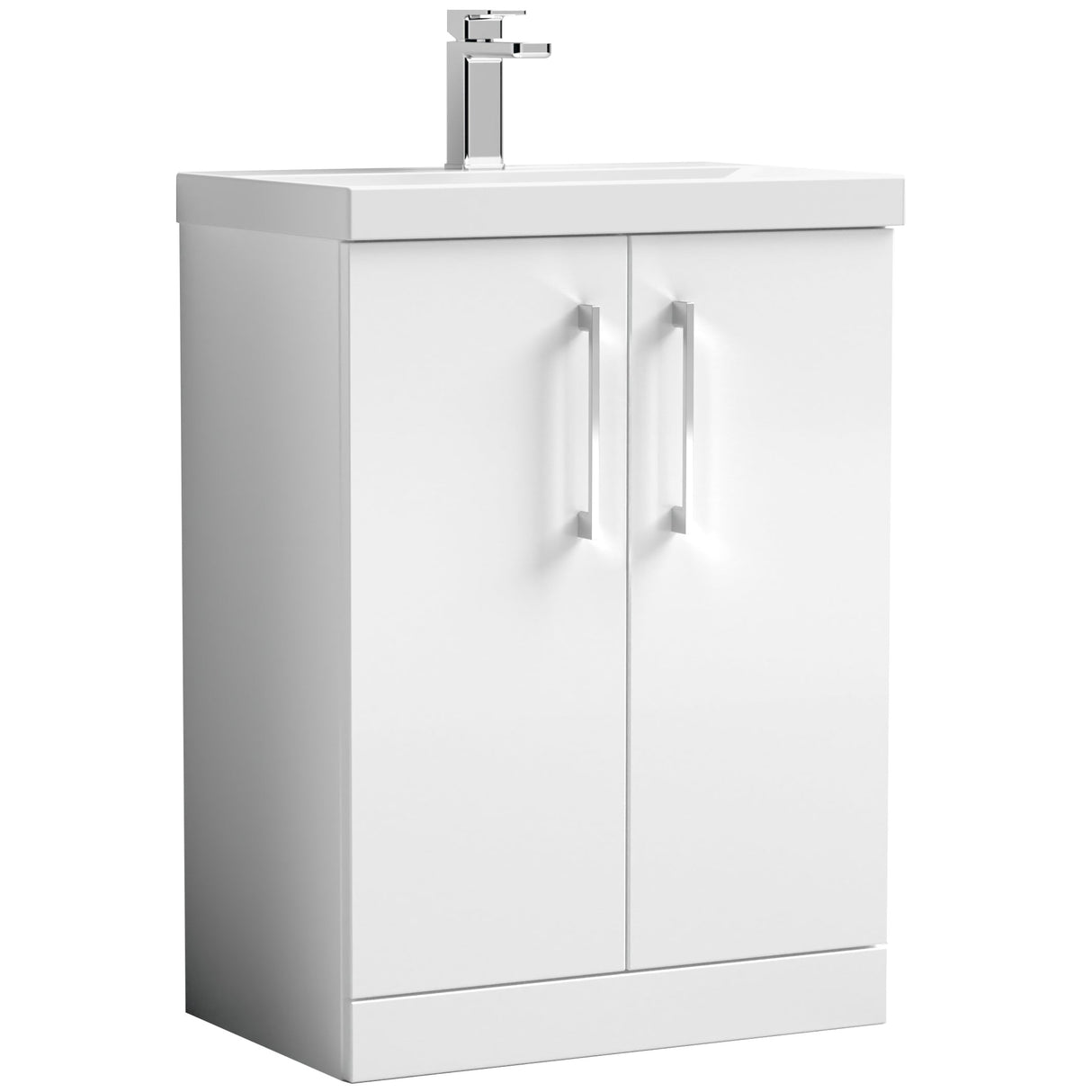 Nuie Arno 600mm Floor Standing 2 Door Vanity Unit & Basin Gloss White ARN103D
