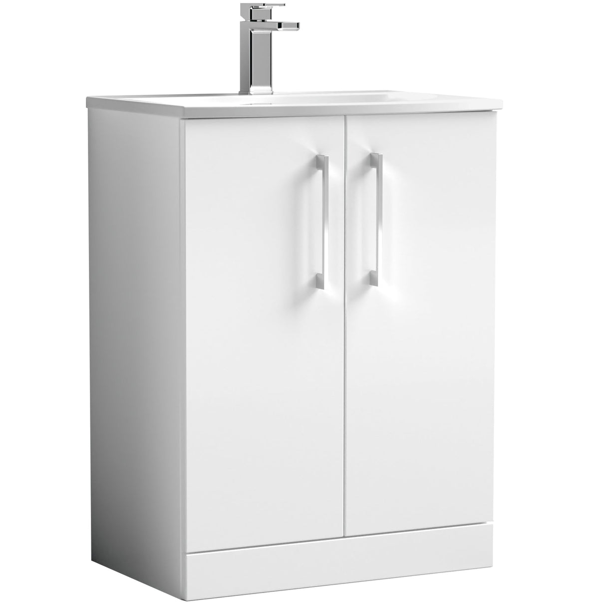 Nuie Arno 600mm Floor Standing 2 Door Vanity Unit & Basin Gloss White ARN103G