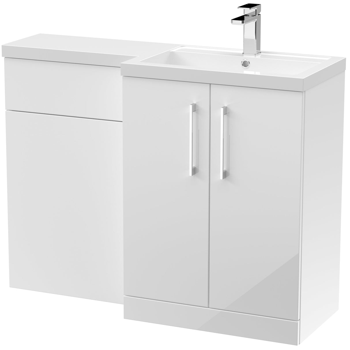 Nuie Arno Toilet & Basin Suite W1100mm - 2 Door Vanity Unit & Polymarble Basin Gloss White ARN111R