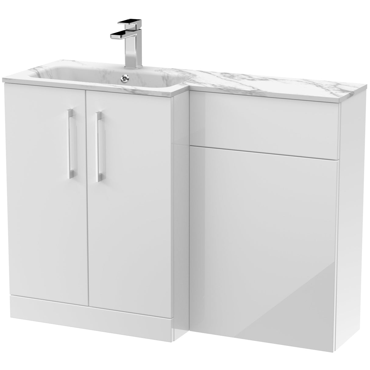 Nuie Arno Toilet & Basin Suite W1100mm - 2 Door Vanity Unit & Marble Stone Basin Gloss White ARN113L
