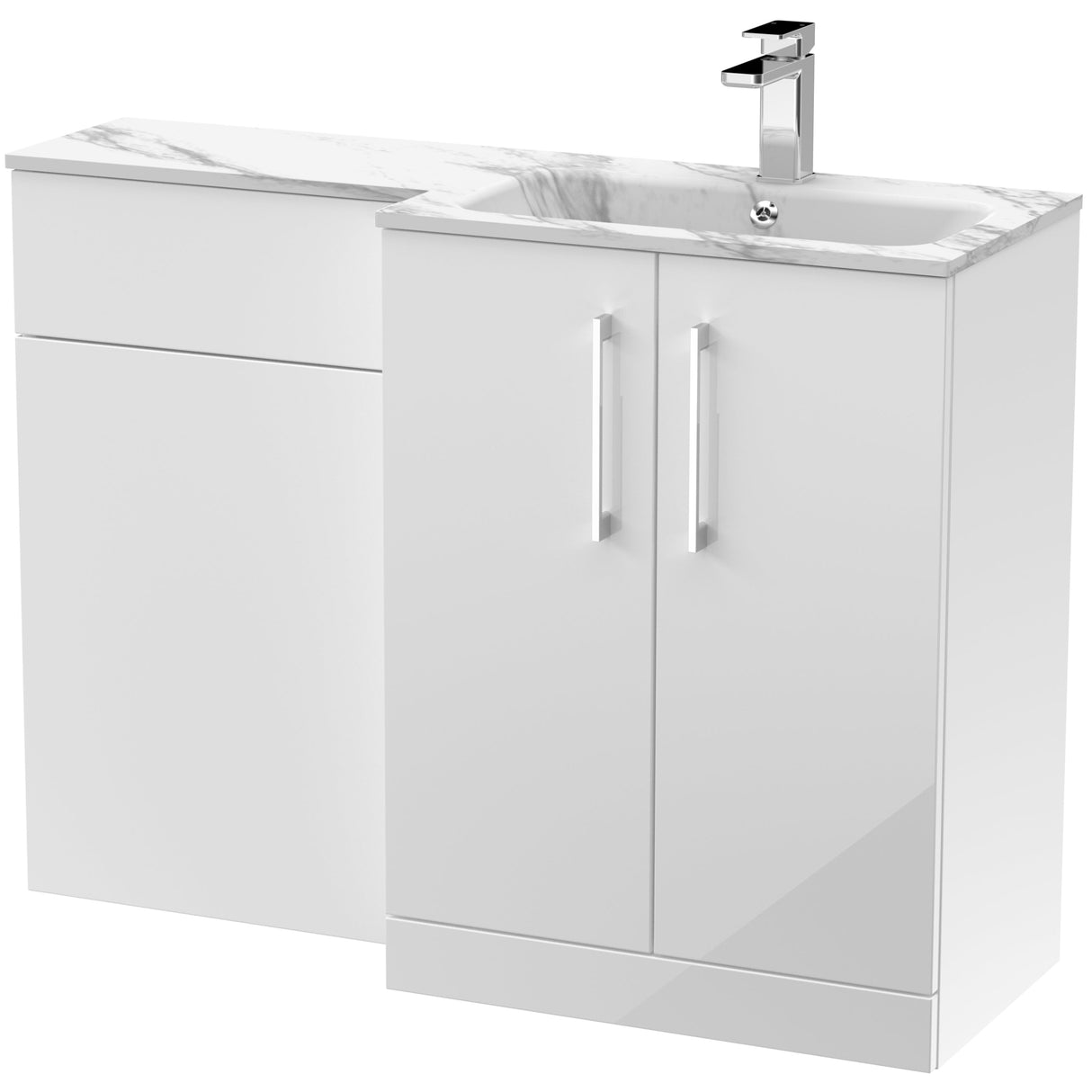 Nuie Arno Toilet & Basin Suite W1100mm - 2 Door Vanity Unit & Marble Stone Basin Gloss White ARN113R