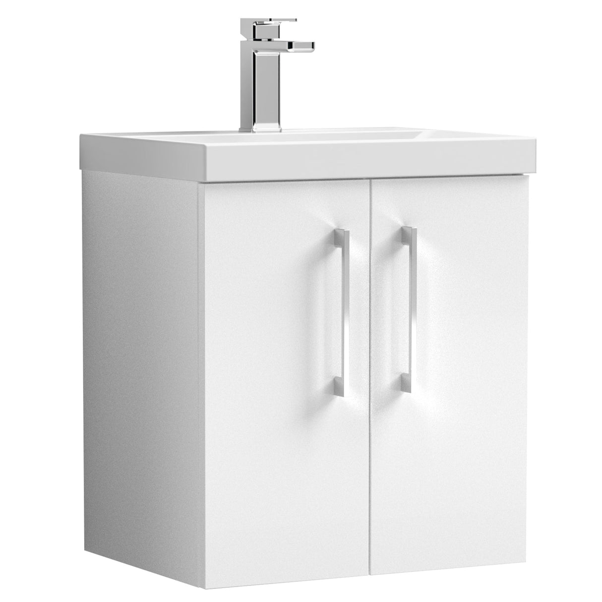 Nuie Arno 500mm Wall Hung 2 Door Vanity Unit & Basin Gloss White ARN121A