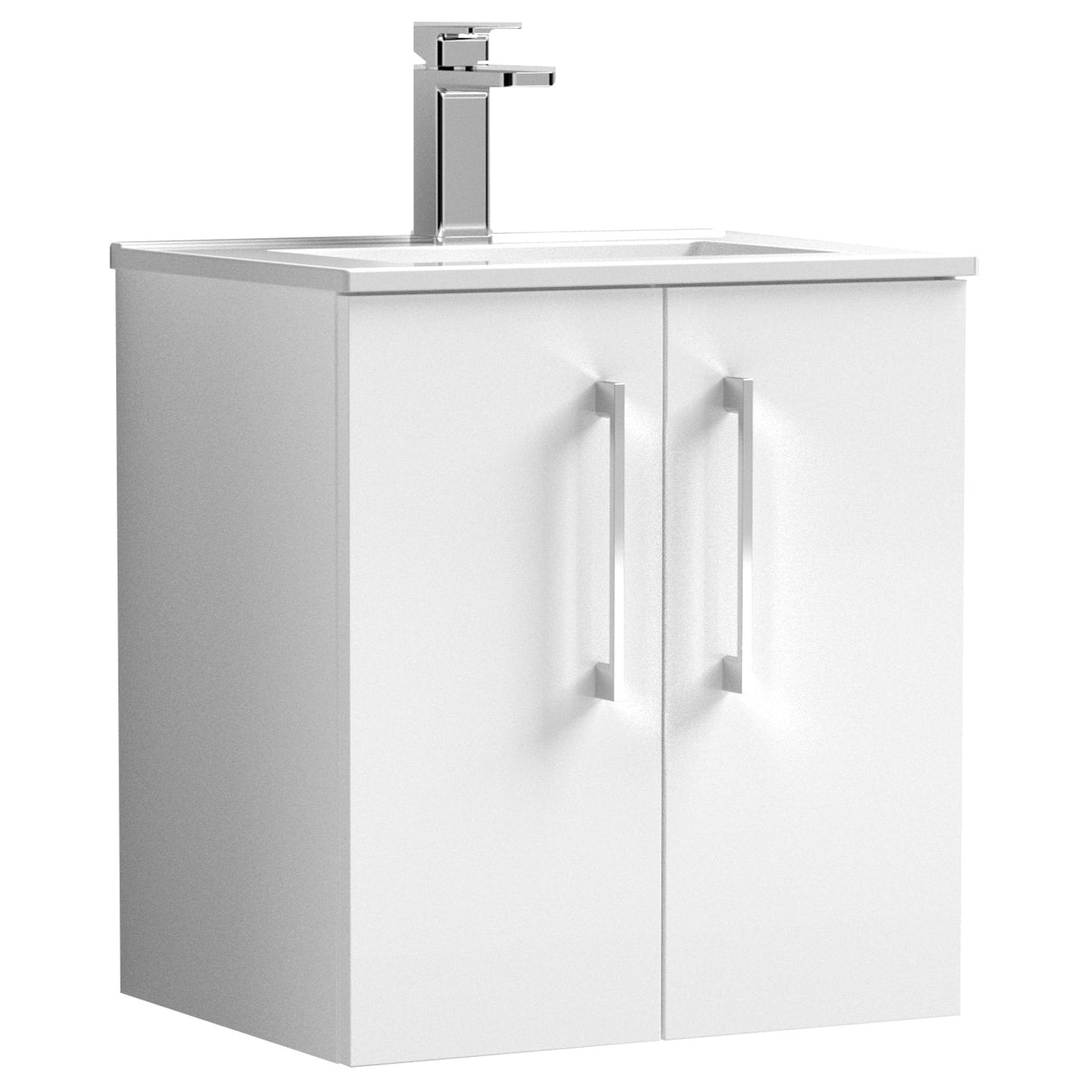 Nuie Arno 500mm Wall Hung 2 Door Vanity Unit & Basin Gloss White ARN121B