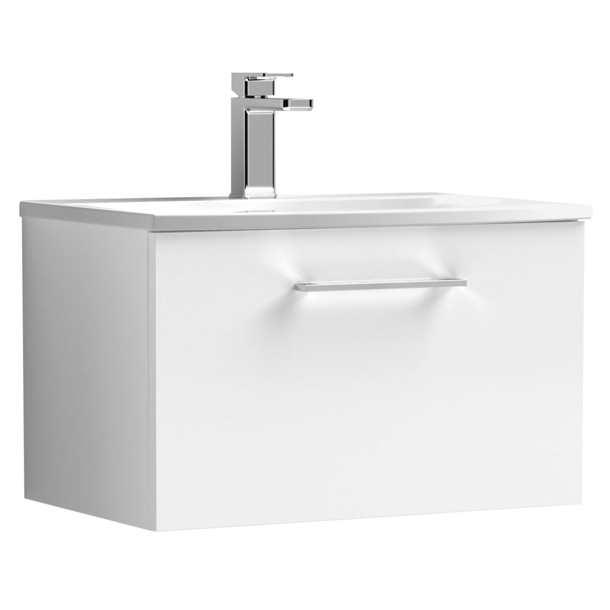 Nuie Arno 600mm Wall Hung 1 Drawer Vanity Unit & Basin Gloss White ARN122G