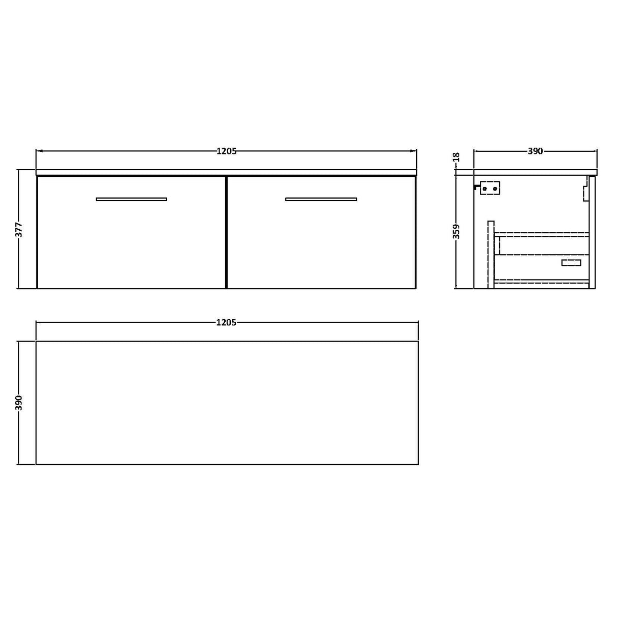 Nuie Arno 1200mm Wall Hung 2 Drawer Countertop Vanity Unit Gloss White ARN122W2 LD