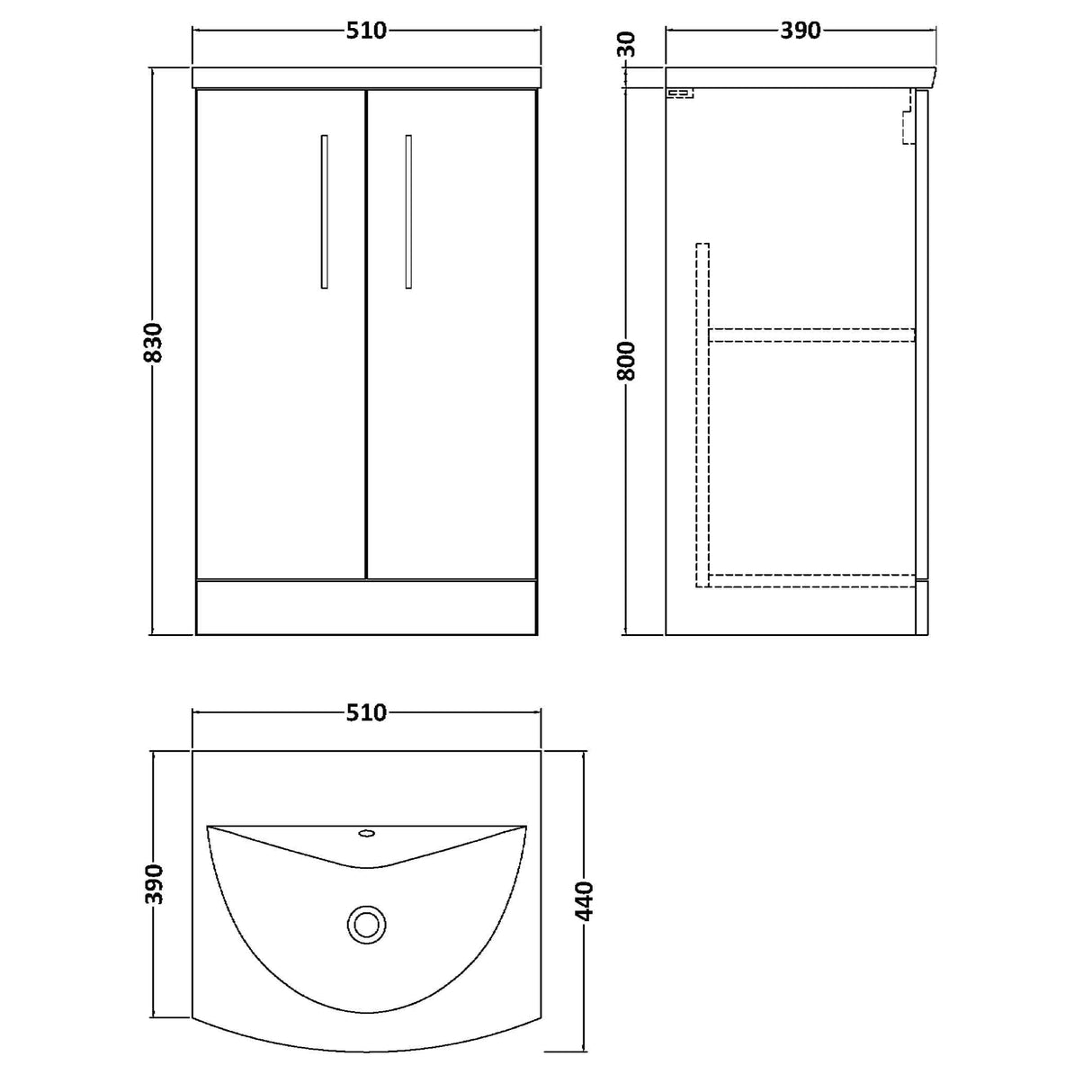 Nuie Arno 500mm Floor Standing 2 Door Vanity Unit & Basin Soft Black ARN1401G LD