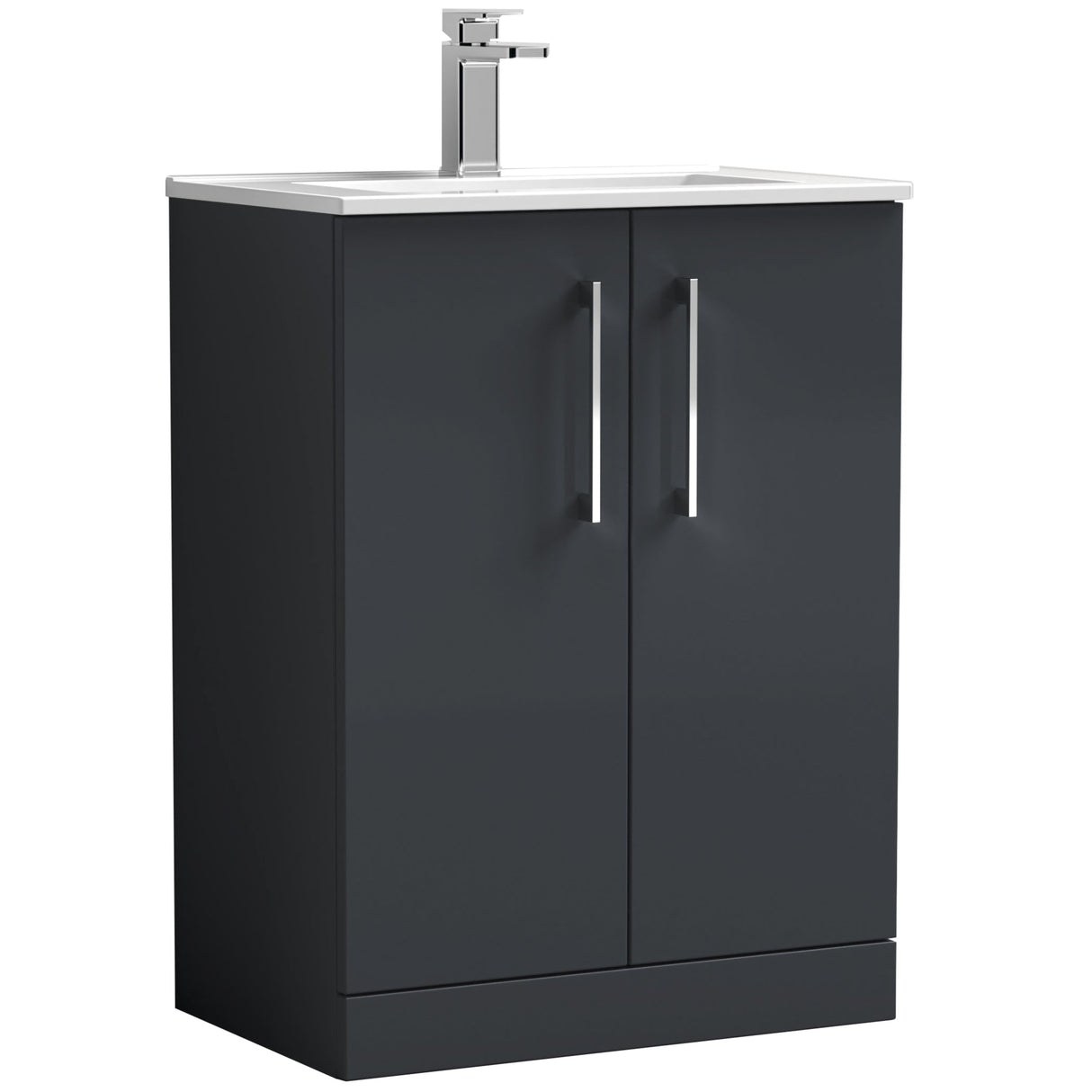 Nuie Arno 600mm Floor Standing 2 Door Vanity Unit & Basin Soft Black ARN1403B