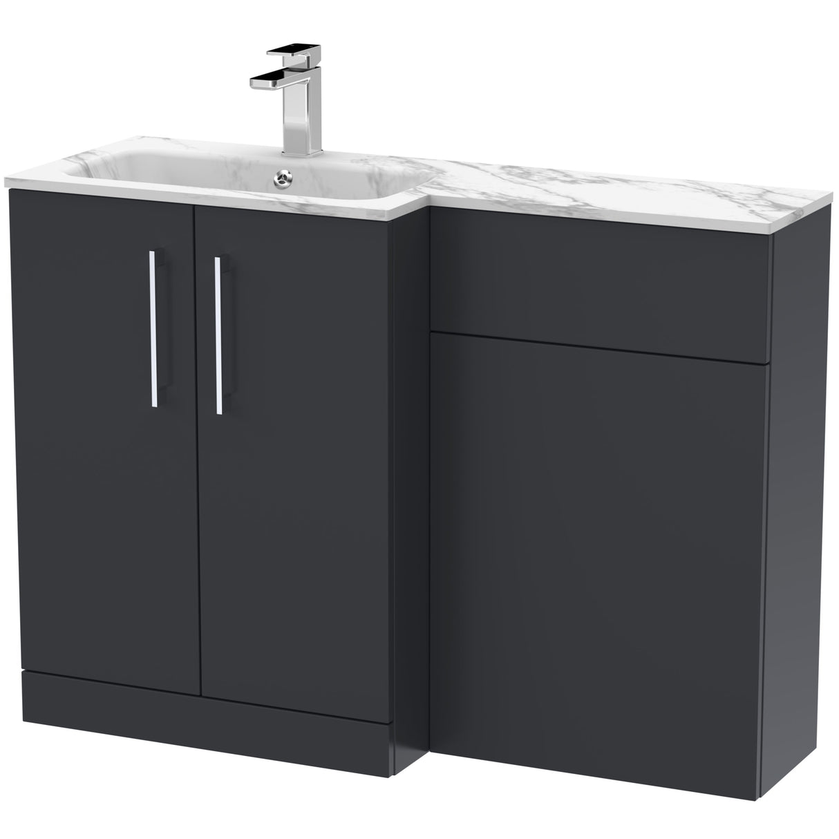 Nuie Arno Toilet & Basin Suite W1100mm - 2 Door Vanity Unit & Marble Stone Basin Soft Black ARN1413L