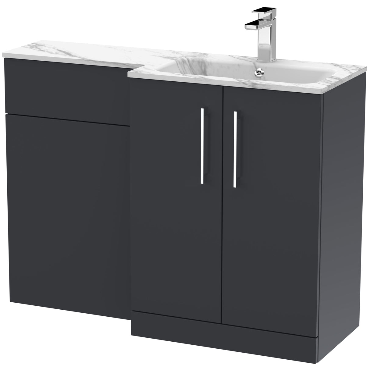 Nuie Arno Toilet & Basin Suite W1100mm - 2 Door Vanity Unit & Marble Stone Basin Soft Black ARN1413R