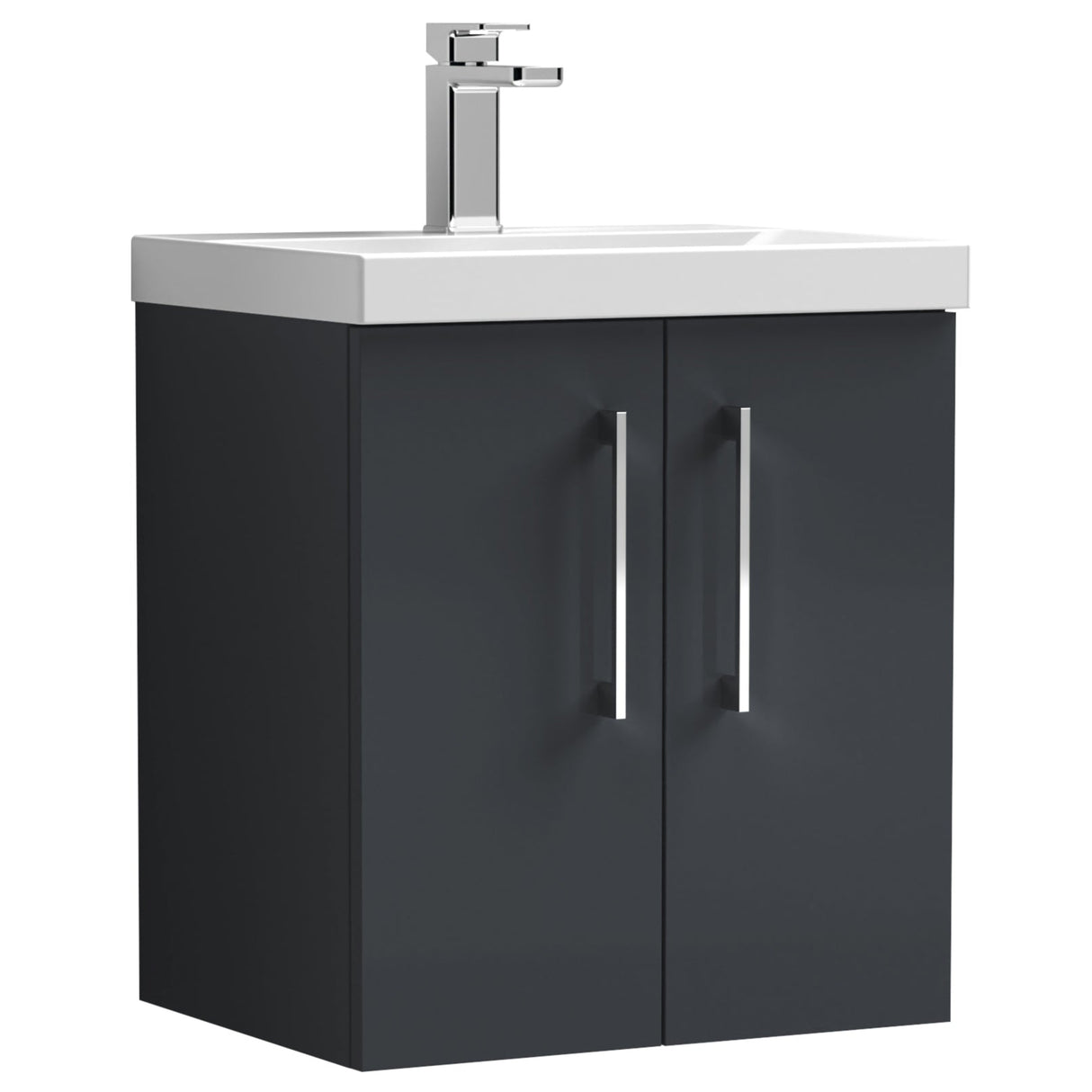 Nuie Arno 500mm Wall Hung 2 Door Vanity Unit & Basin Soft Black ARN1421A