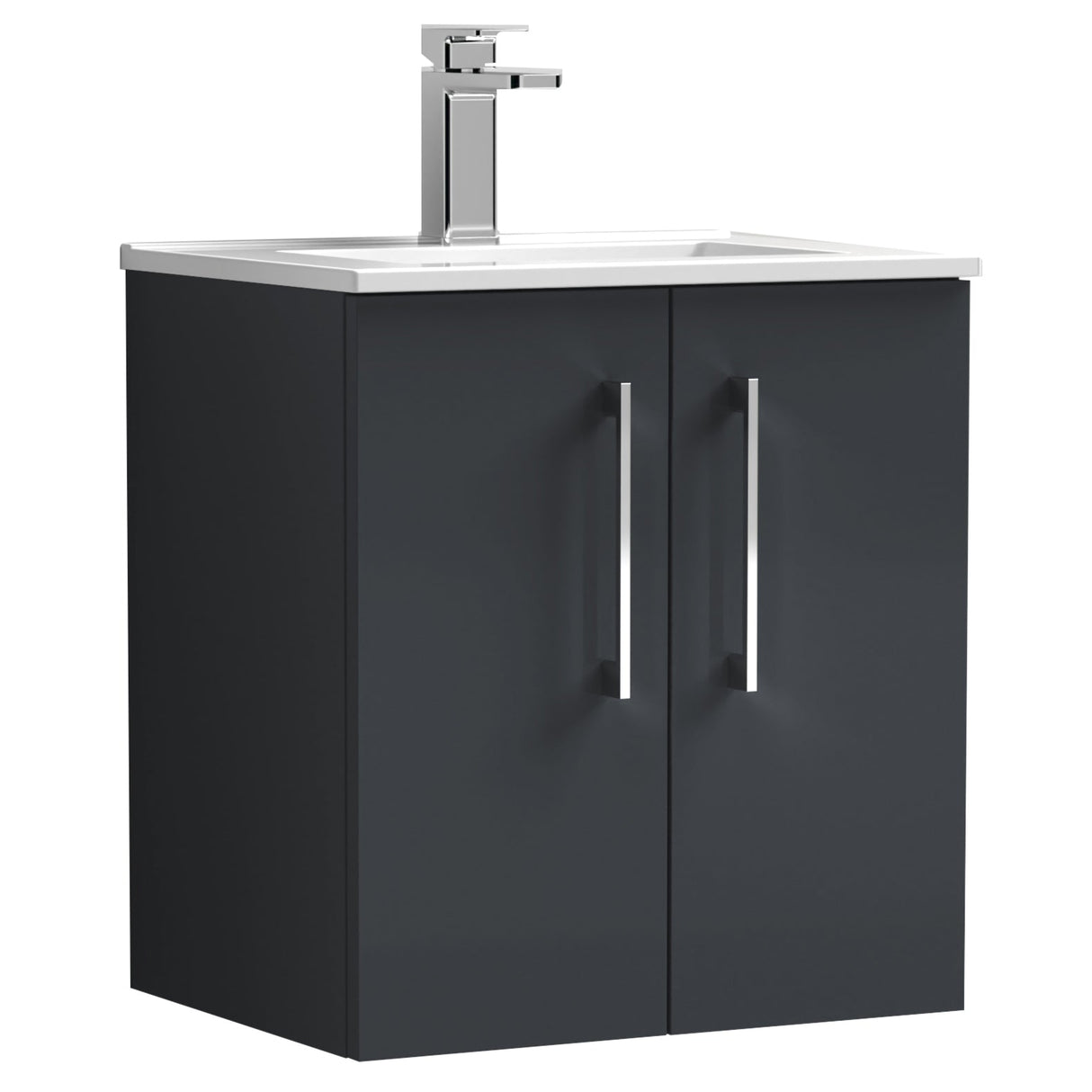 Nuie Arno 500mm Wall Hung 2 Door Vanity Unit & Basin Soft Black ARN1421B