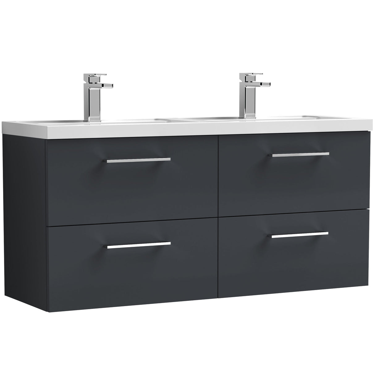 Nuie Arno 1200mm Wall Hung 4 Drawer Vanity Unit & Double Basin Soft Black ARN1424C