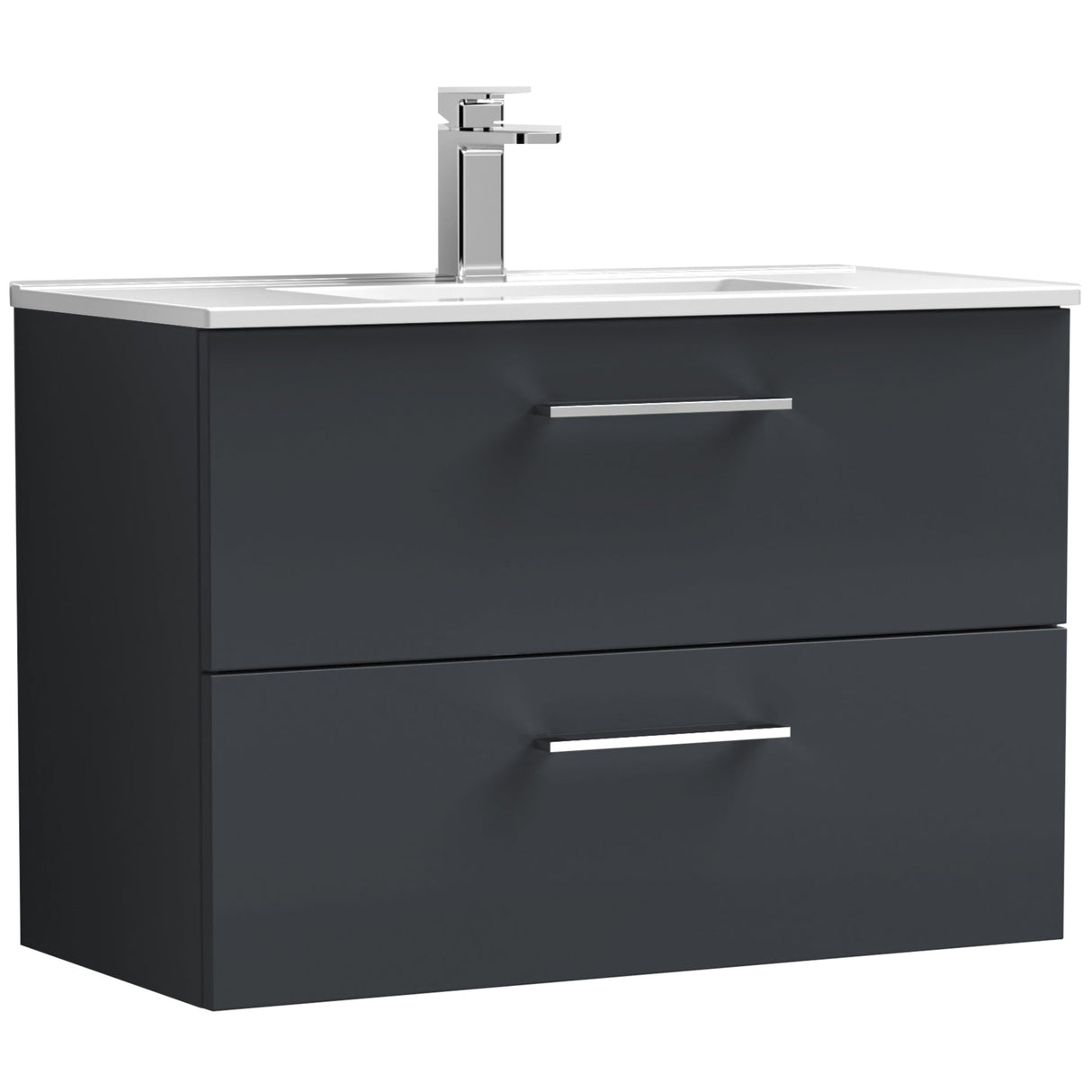 Nuie Arno 800mm Wall Hung 2 Drawer Vanity Unit & Basin Soft Black ARN1426B
