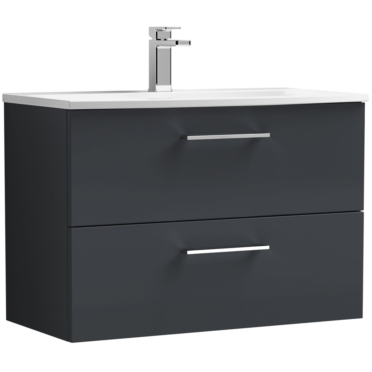 Nuie Arno 800mm Wall Hung 2 Drawer Vanity Unit & Basin Soft Black ARN1426G
