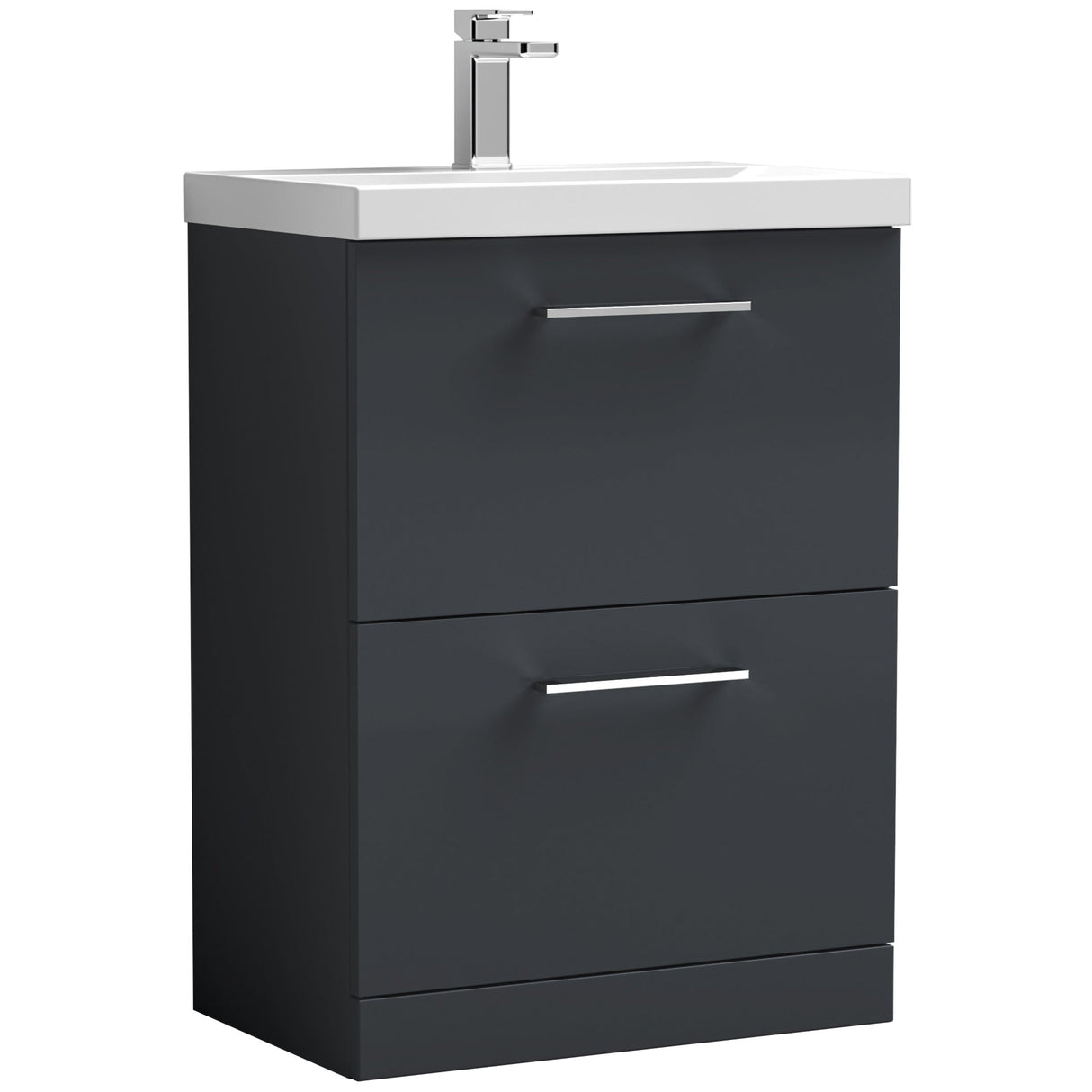 Nuie Arno 600mm Floor Standing 2 Drawer Vanity Unit & Basin Soft Black ARN1433A