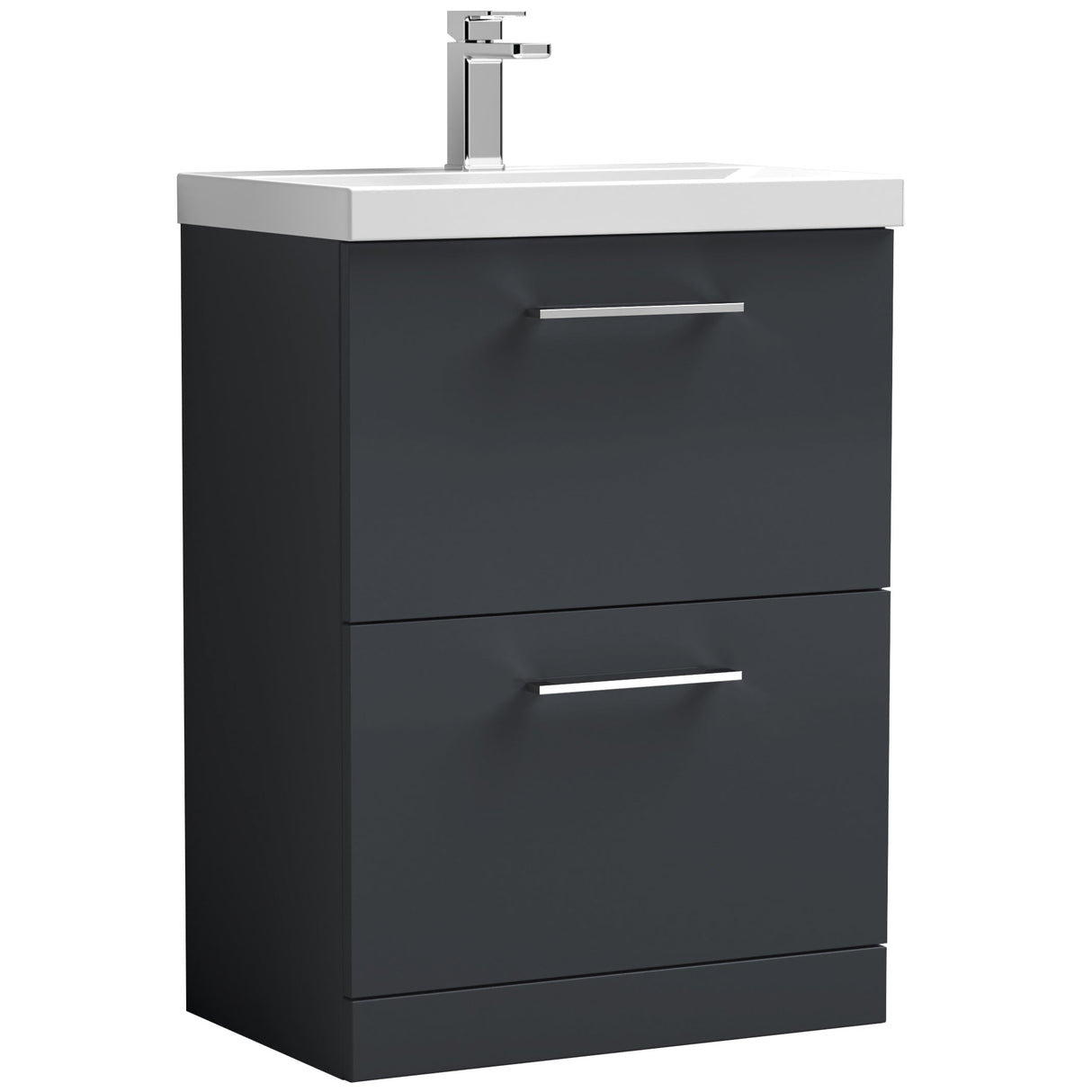 Nuie Arno 600mm Floor Standing 2 Drawer Vanity Unit & Basin Soft Black ARN1433D
