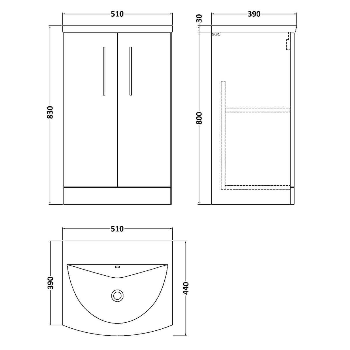 Nuie Arno 500mm Floor Standing 2 Door Vanity Unit & Basin Satin Grey ARN2201G LD