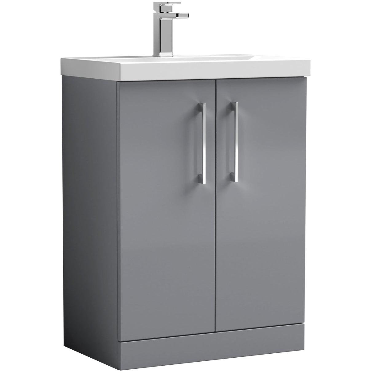 Nuie Arno 600mm Floor Standing 2 Door Vanity Unit & Basin Satin Grey ARN2203A