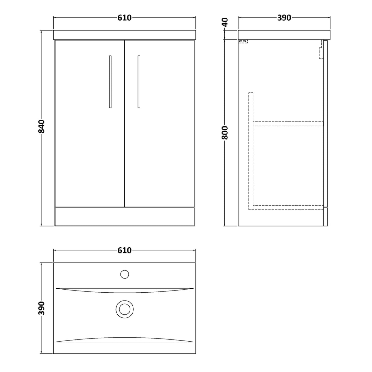 Nuie Arno 600mm Floor Standing 2 Door Vanity Unit & Basin Satin Grey ARN2203A LD