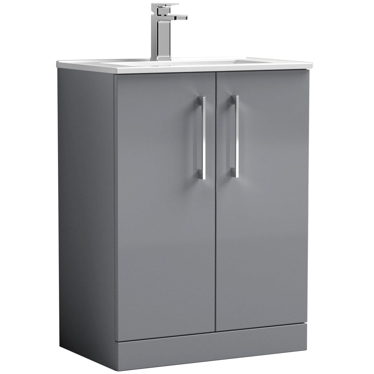 Nuie Arno 600mm Floor Standing 2 Door Vanity Unit & Basin Satin Grey ARN2203B