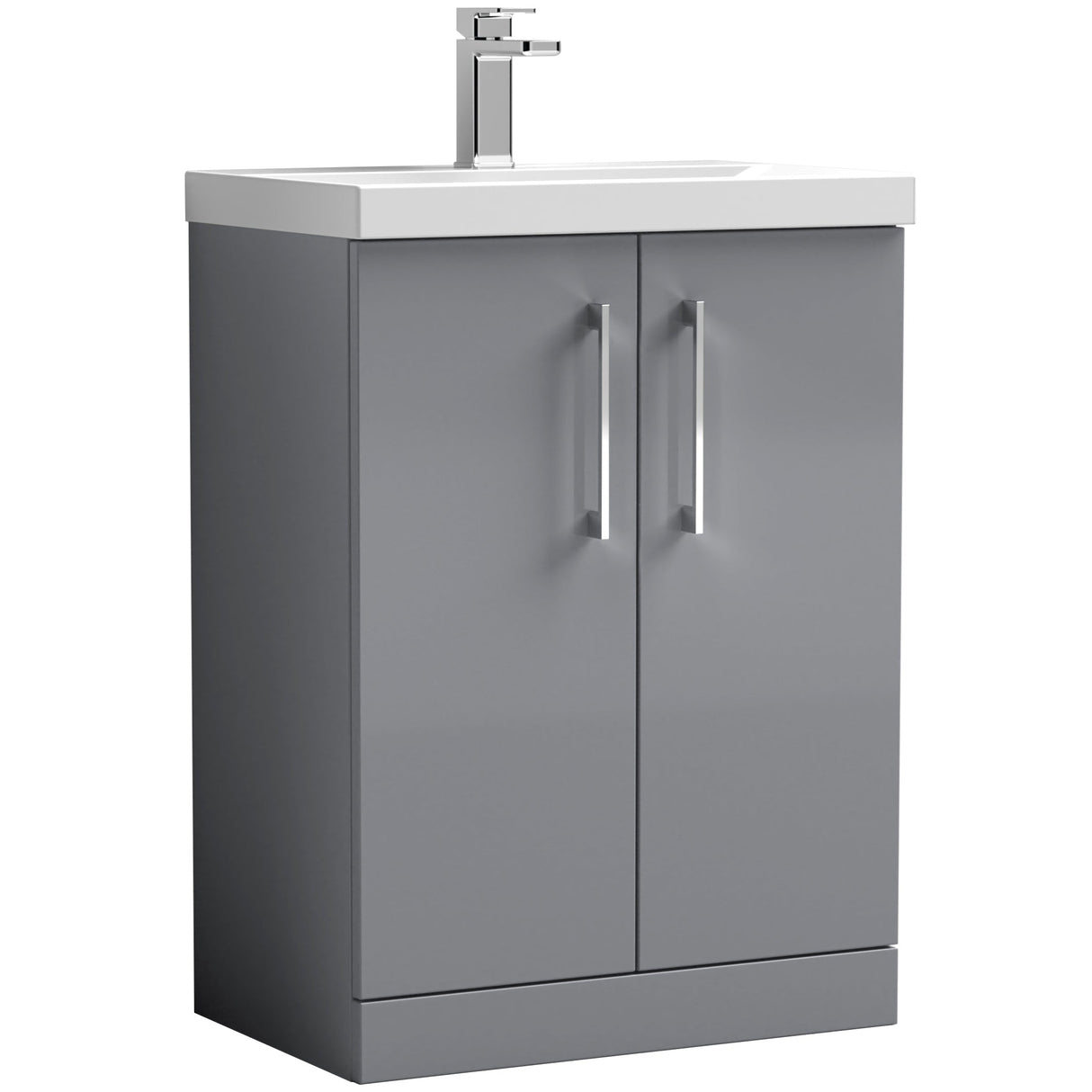 Nuie Arno 600mm Floor Standing 2 Door Vanity Unit & Basin Satin Grey ARN2203D