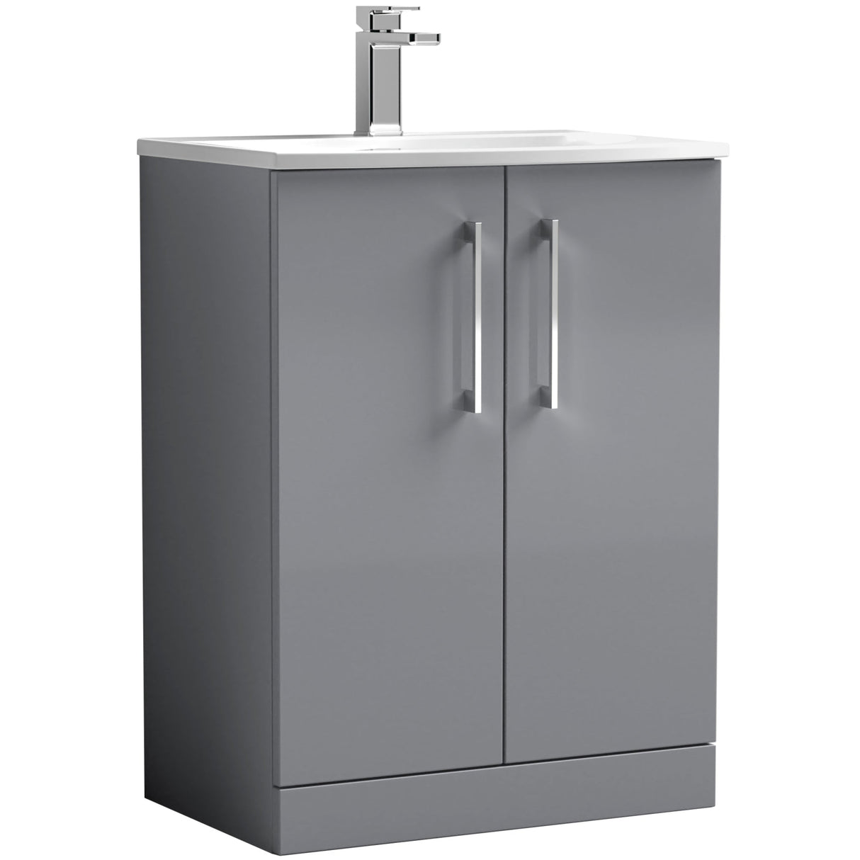 Nuie Arno 600mm Floor Standing 2 Door Vanity Unit & Basin Satin Grey ARN2203G