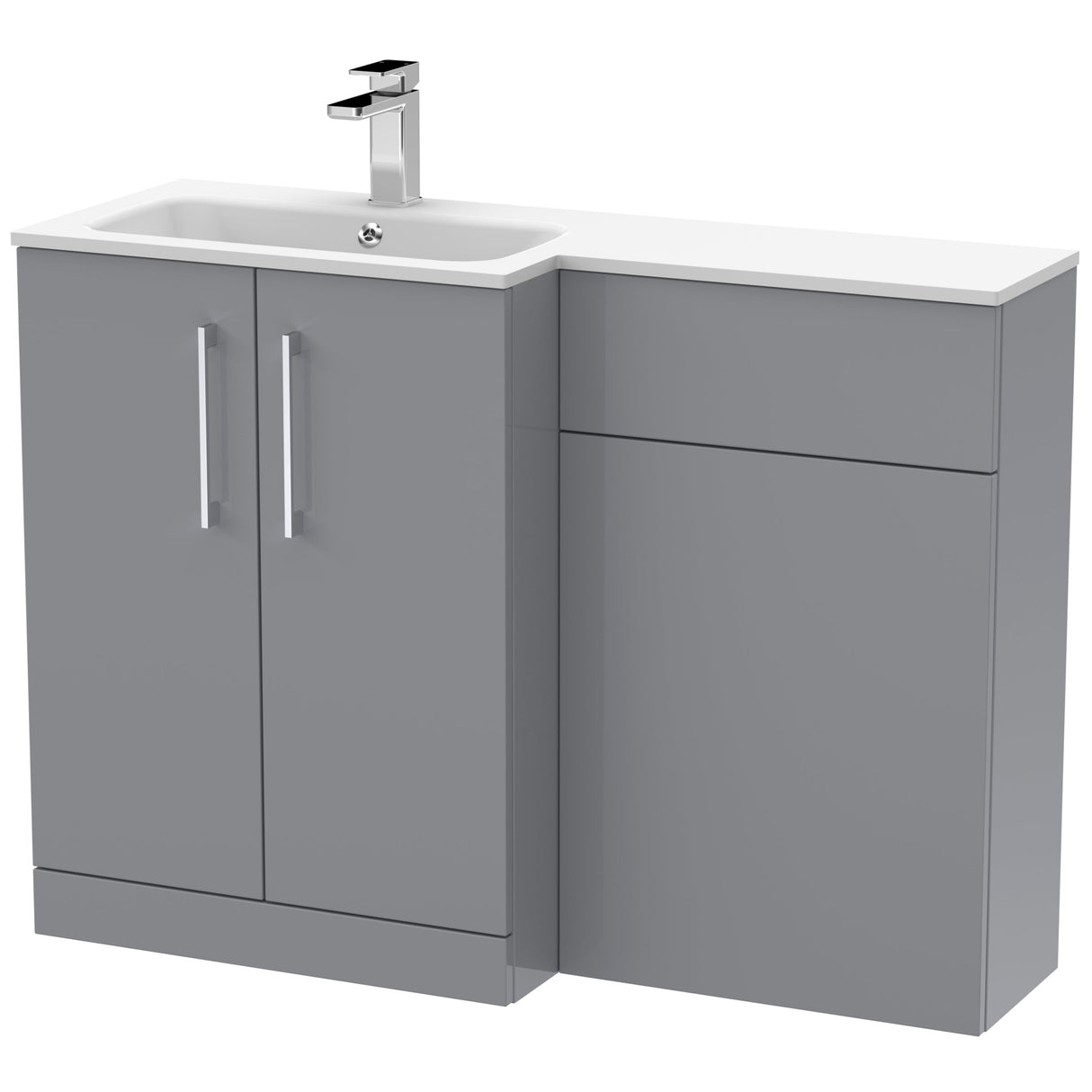 Nuie Arno Toilet & Basin Suite W1100mm - 2 Door Vanity Unit & White Stone Basin Satin Grey ARN2212L