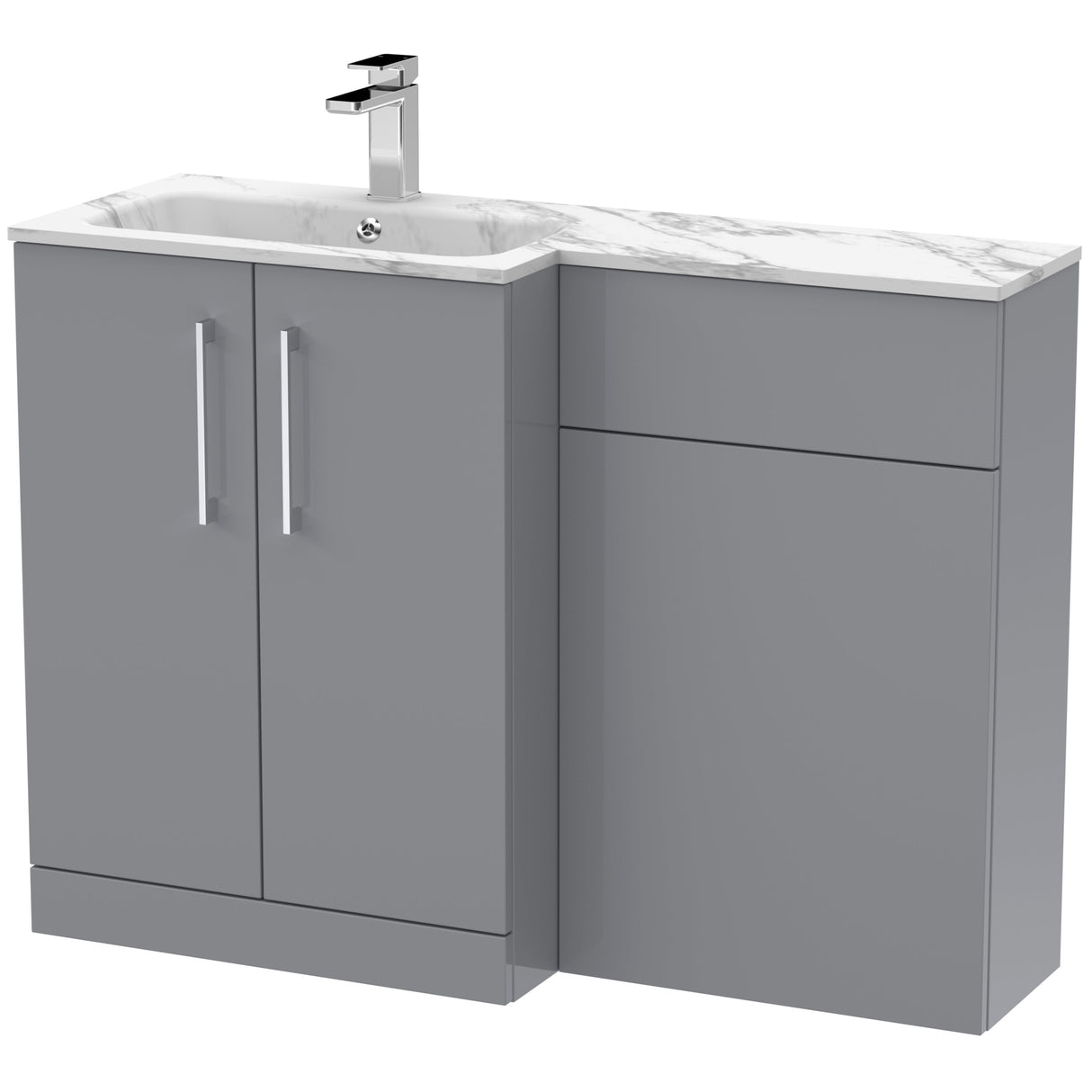 Nuie Arno Toilet & Basin Suite W1100mm - 2 Door Vanity Unit & Marble Stone Basin Satin Grey ARN2213L