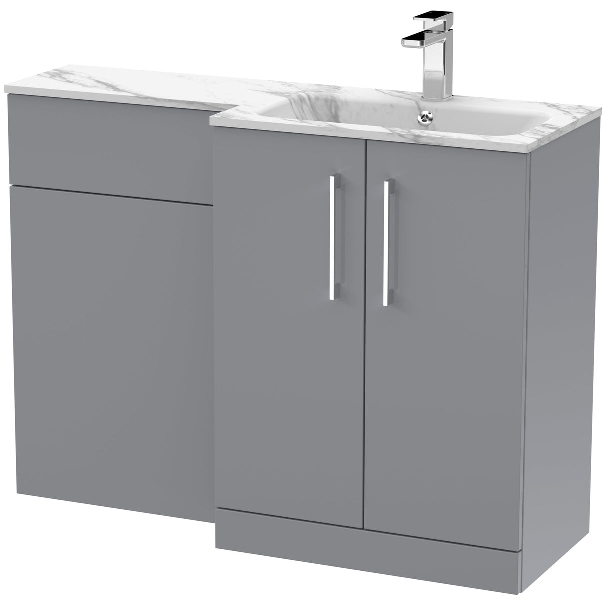 Nuie Arno Toilet & Basin Suite W1100mm - 2 Door Vanity Unit & Marble Stone Basin Satin Grey ARN2213R