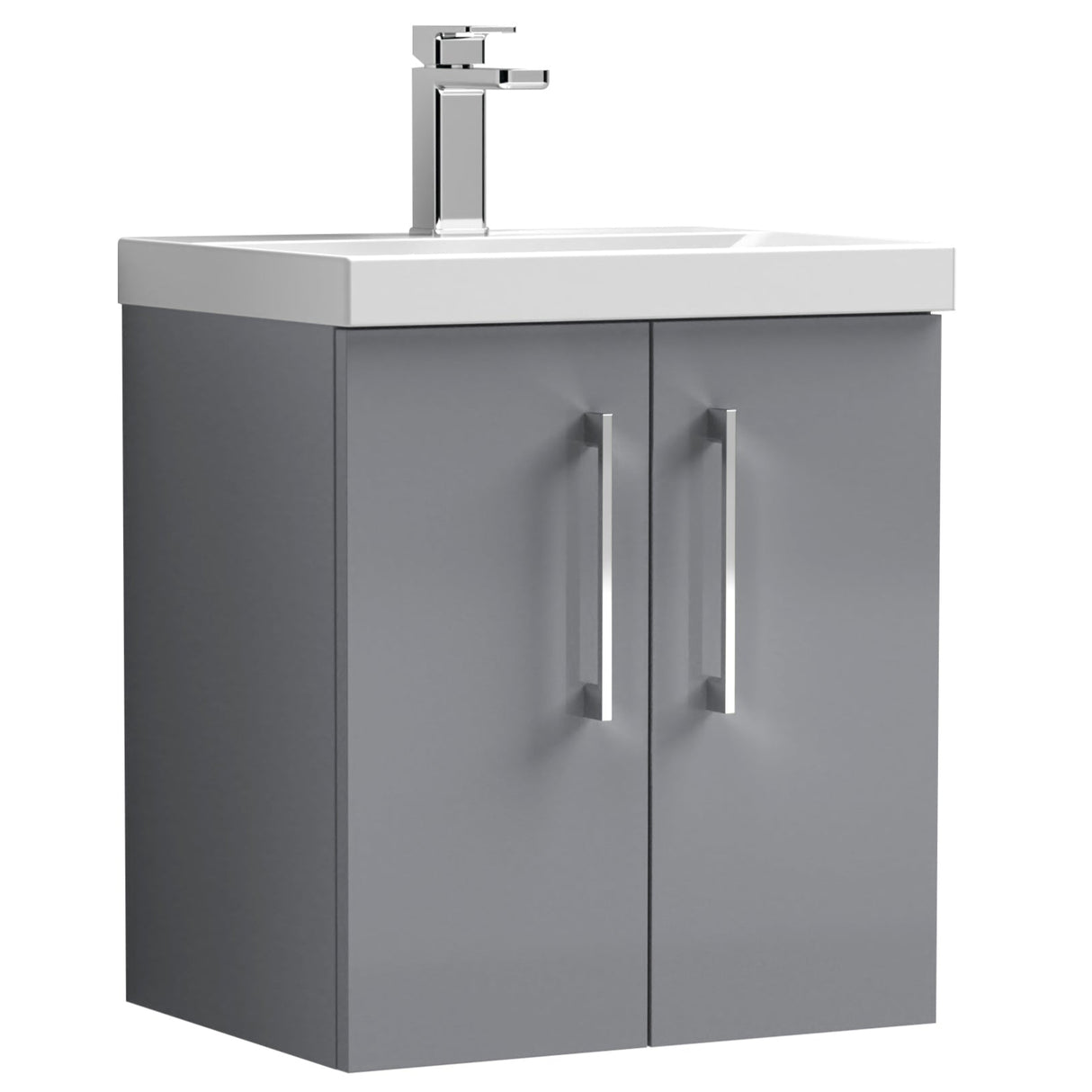 Nuie Arno 500mm Wall Hung 2 Door Vanity Unit & Basin Satin Grey ARN2221A