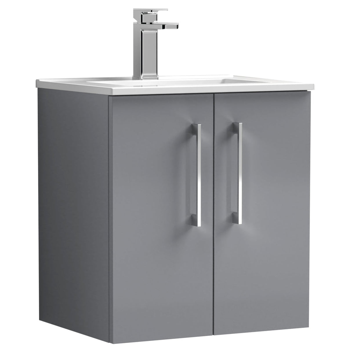Nuie Arno 500mm Wall Hung 2 Door Vanity Unit & Basin Satin Grey ARN2221B