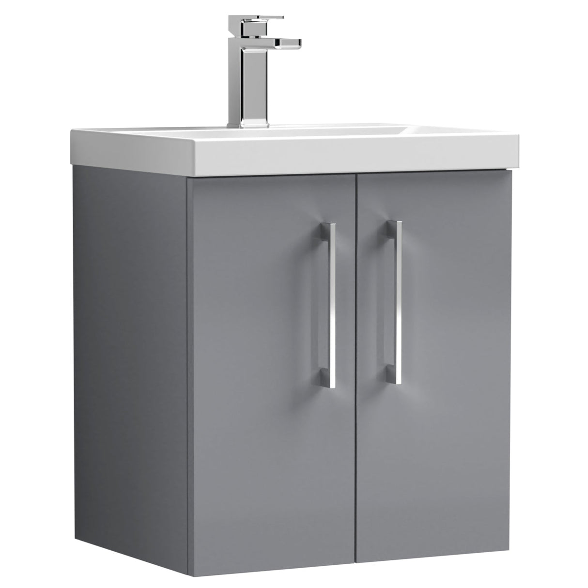 Nuie Arno 500mm Wall Hung 2 Door Vanity Unit & Basin Satin Grey ARN2221D