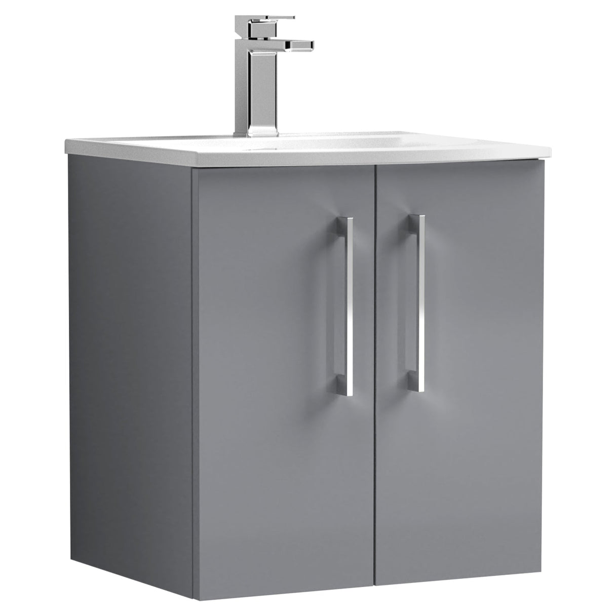 Nuie Arno 500mm Wall Hung 2 Door Vanity Unit & Basin Satin Grey ARN2221G